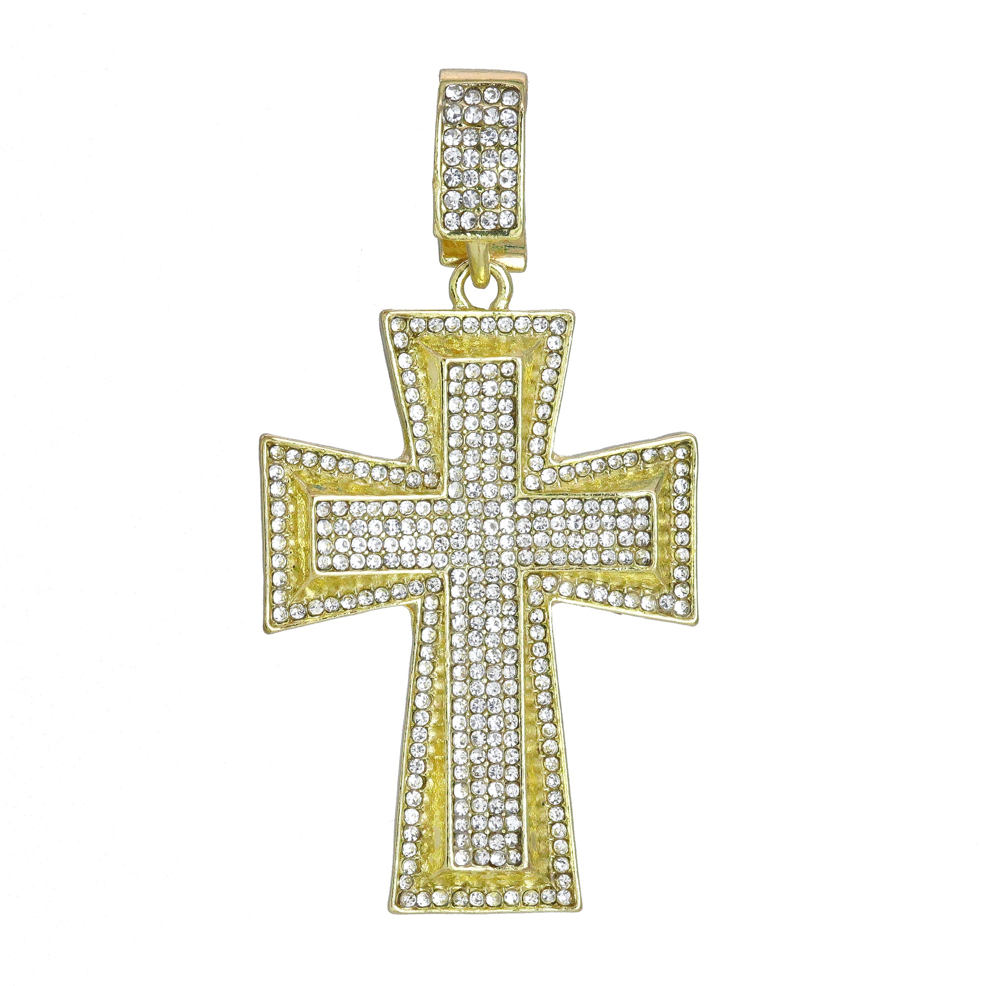 Hip Hop Iced Lab Diamond 18k Gold Plated Double 3D Cross Charm Pendant