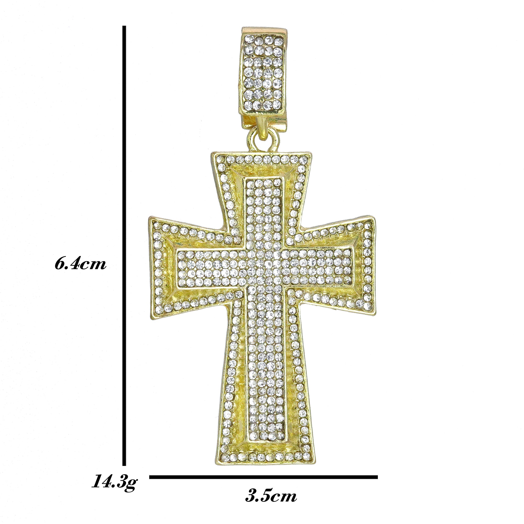 Hip Hop Iced Lab Diamond 18k Gold Plated Double 3D Cross Charm Pendant