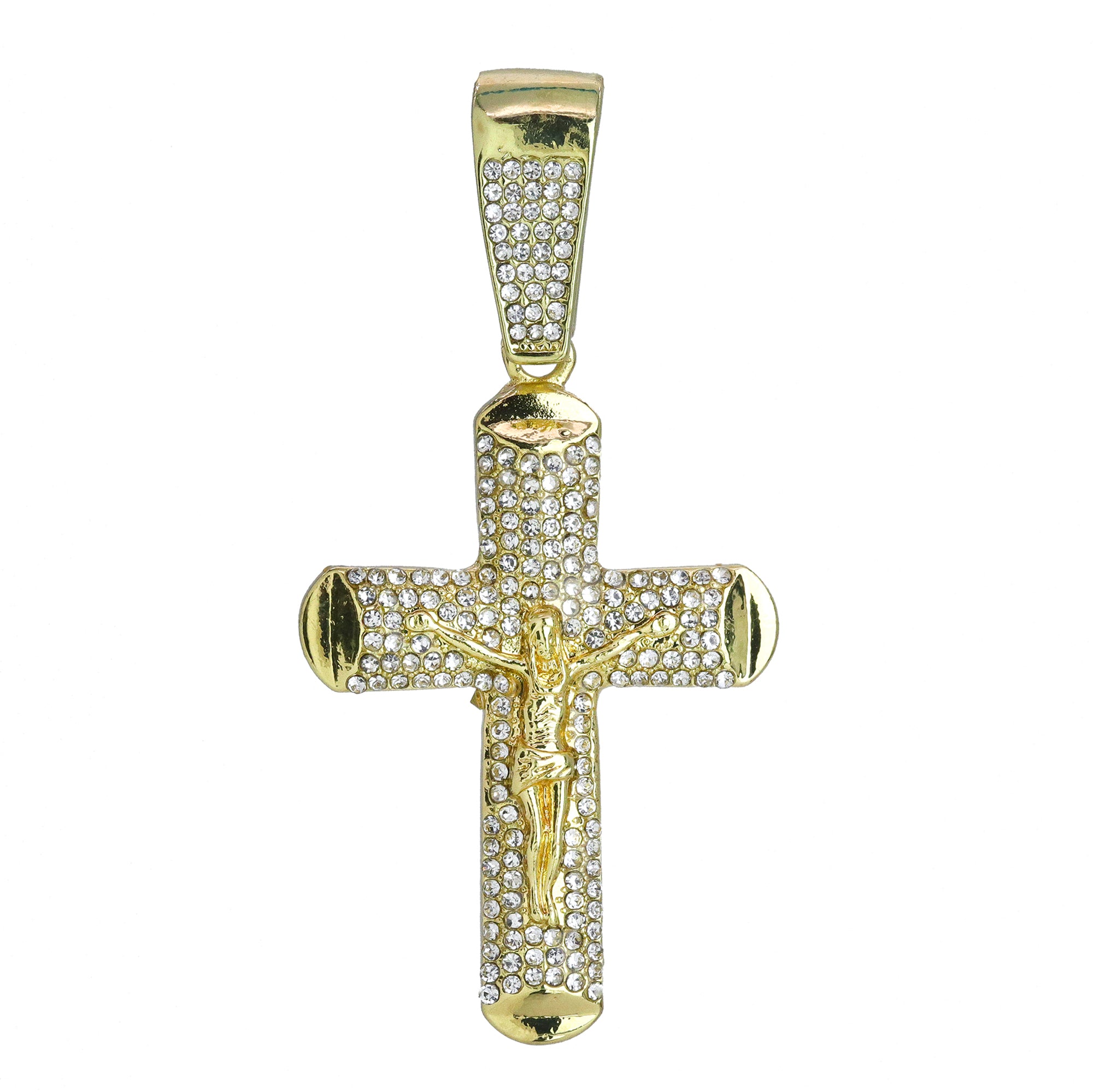 Hip Hop Iced Lab Diamond 18k Gold Plated 012 Jesus Cross Charm Pendant