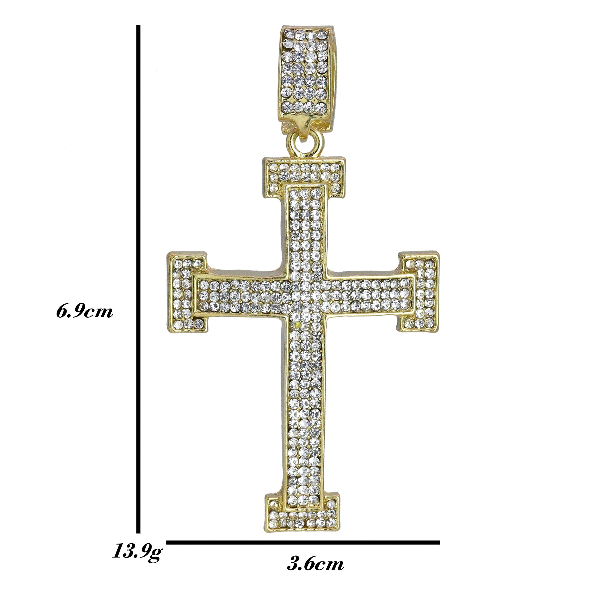 Hip Hop Iced Lab Diamond 18k Gold Plated Thin Staple Cross Charm Pendant