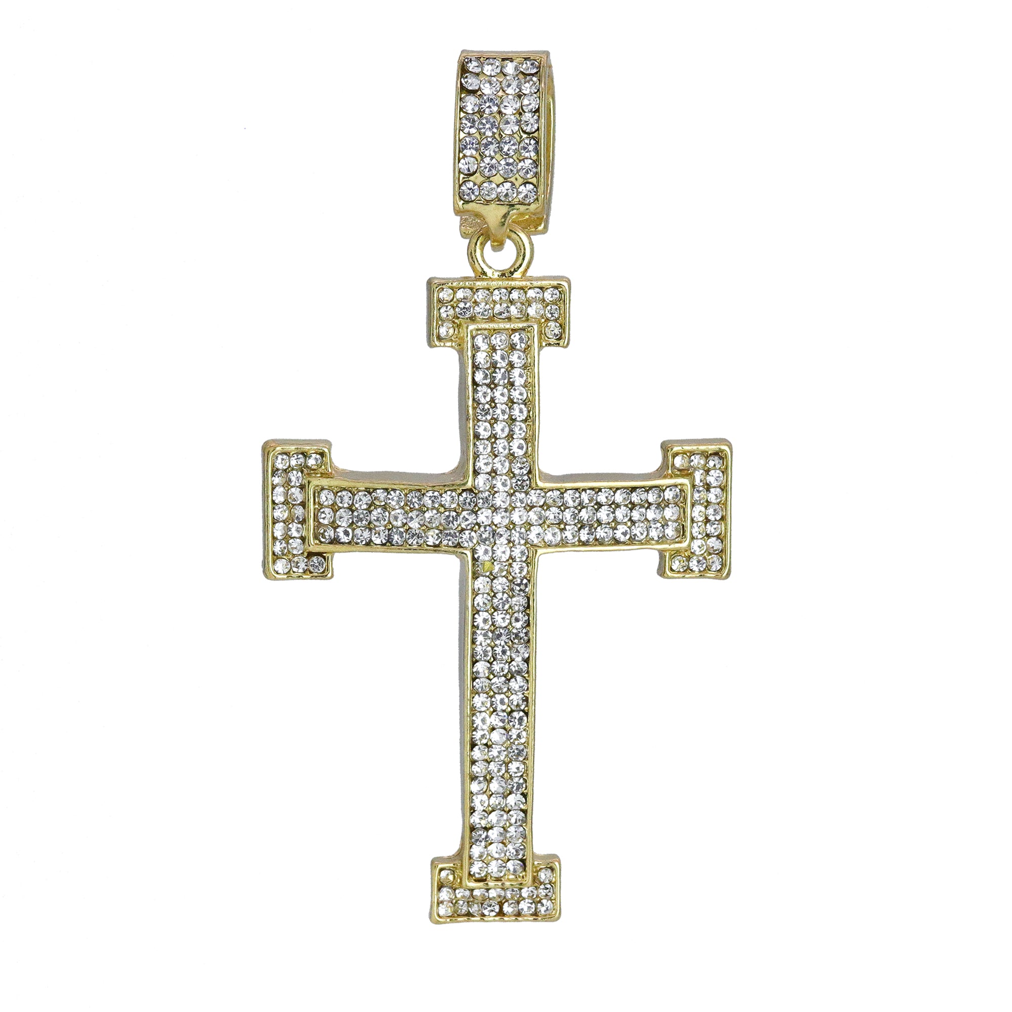 Hip Hop Iced Lab Diamond 18k Gold Plated Thin Staple Cross Charm Pendant