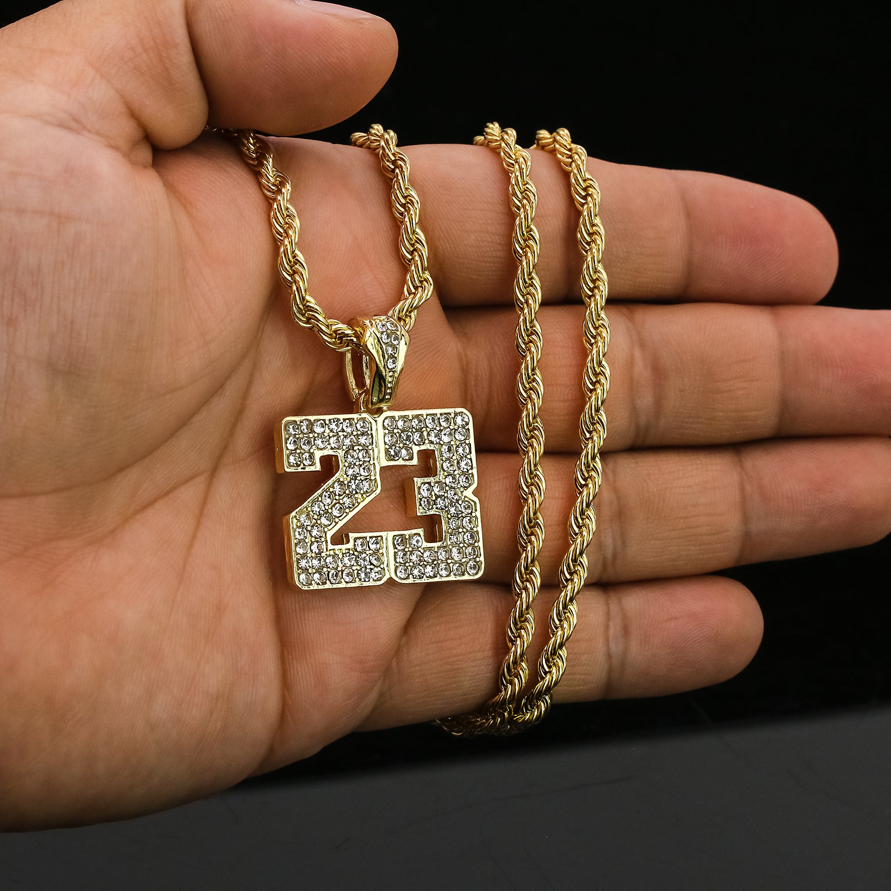 #23 Pendant 24" Rope Chain Men's 18k Gold Plated Jewelry