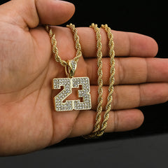 #23 Pendant 24" Rope Chain Men's 18k Gold Plated Jewelry
