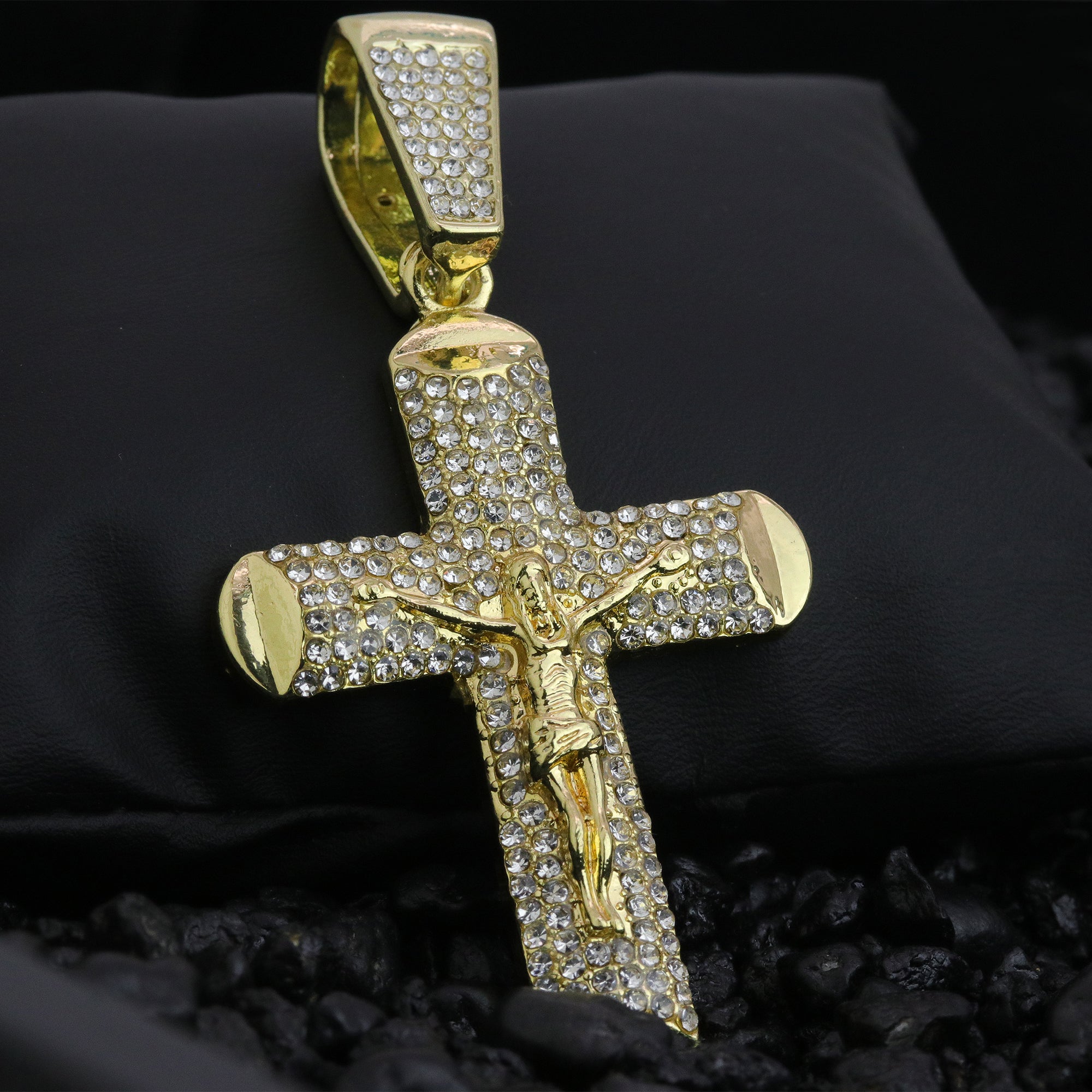 Hip Hop Iced Lab Diamond 18k Gold Plated 012 Jesus Cross Charm Pendant