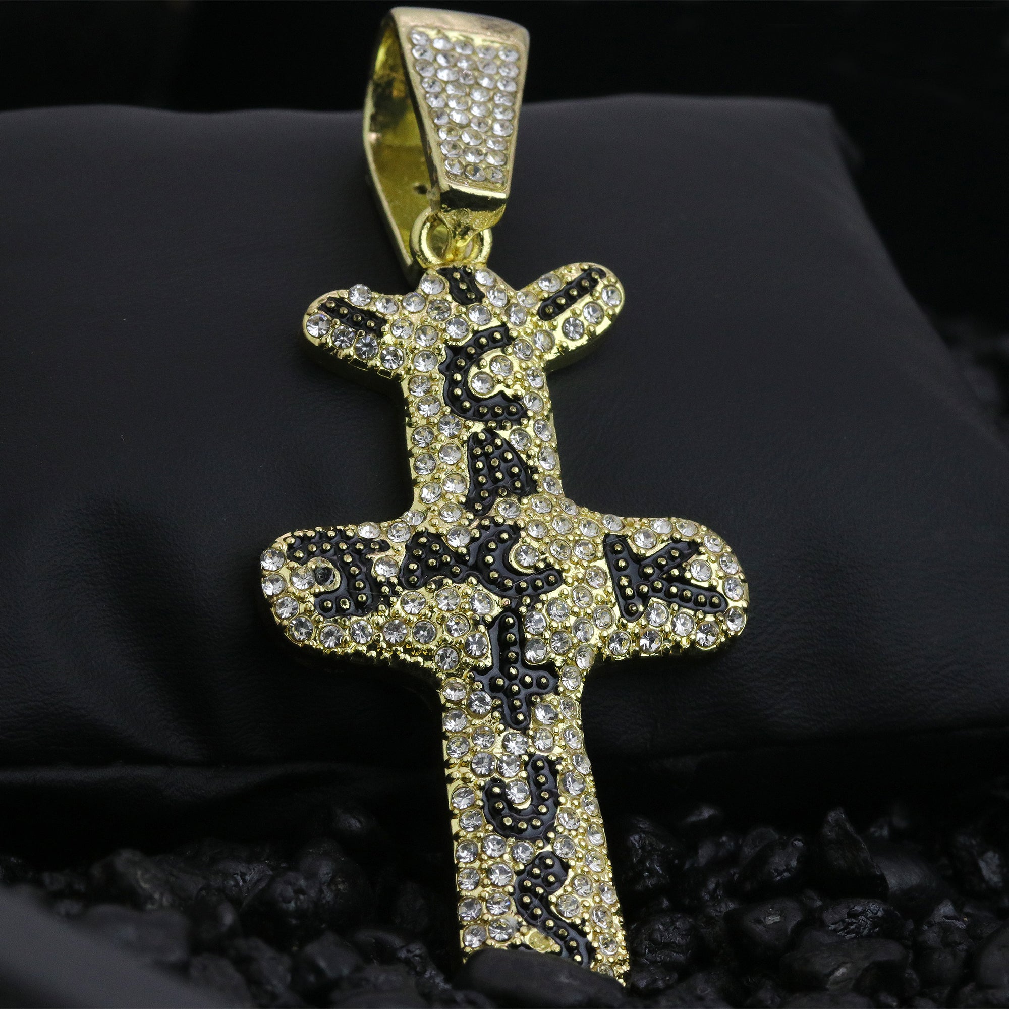 Hip Hop Iced Lab Diamond 18k Gold Plated Cactuss Word Cross Charm Pendant
