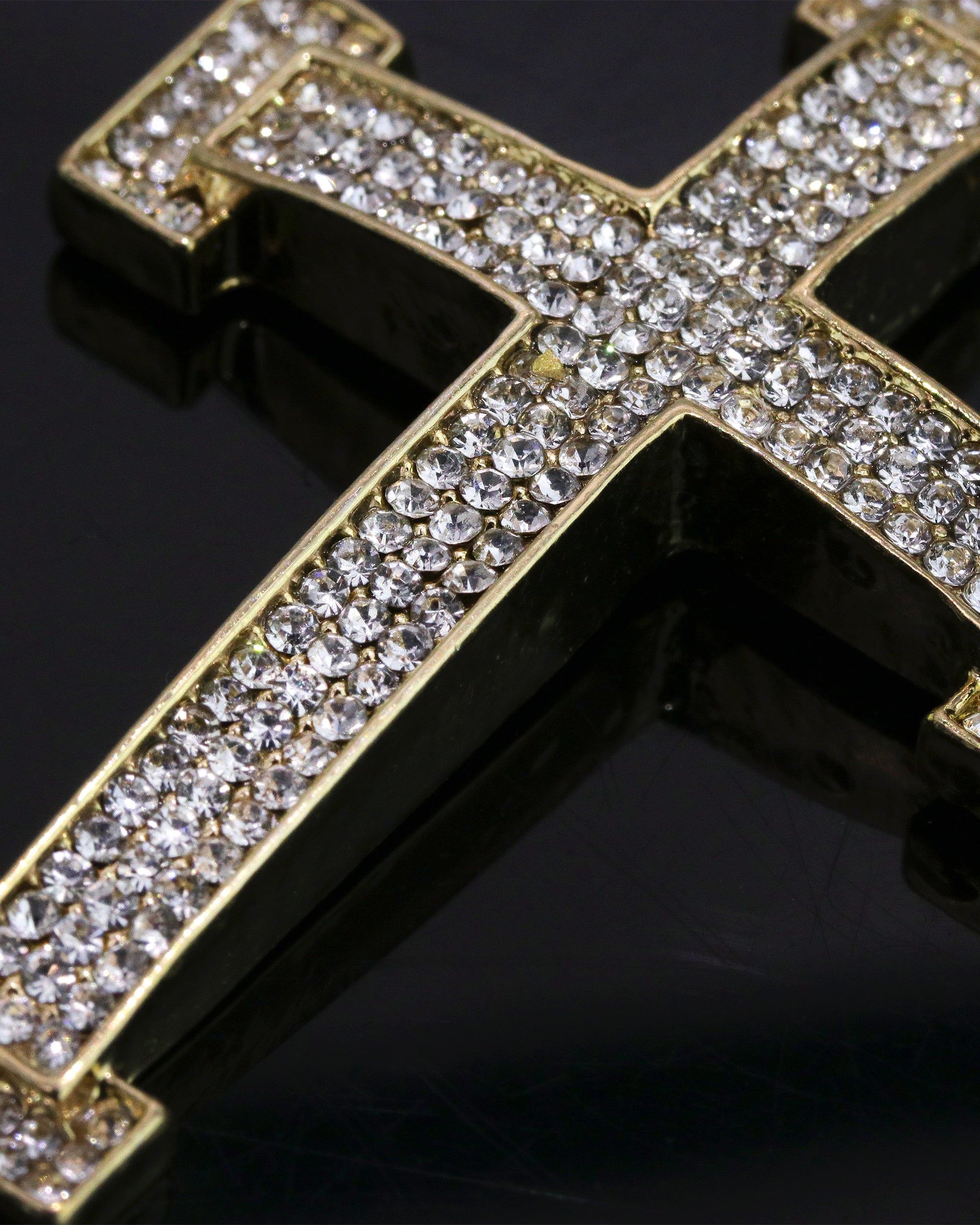 Hip Hop Iced Lab Diamond 18k Gold Plated Thin Staple Cross Charm Pendant