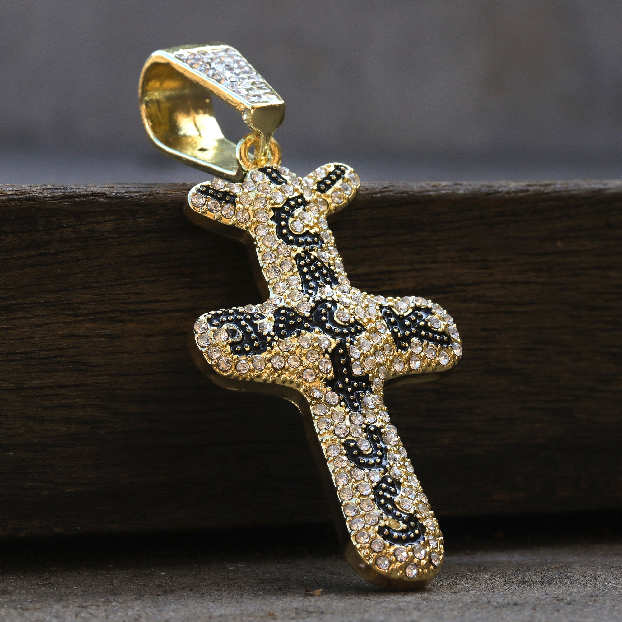 Hip Hop Iced Lab Diamond 18k Gold Plated Cactuss Word Cross Charm Pendant
