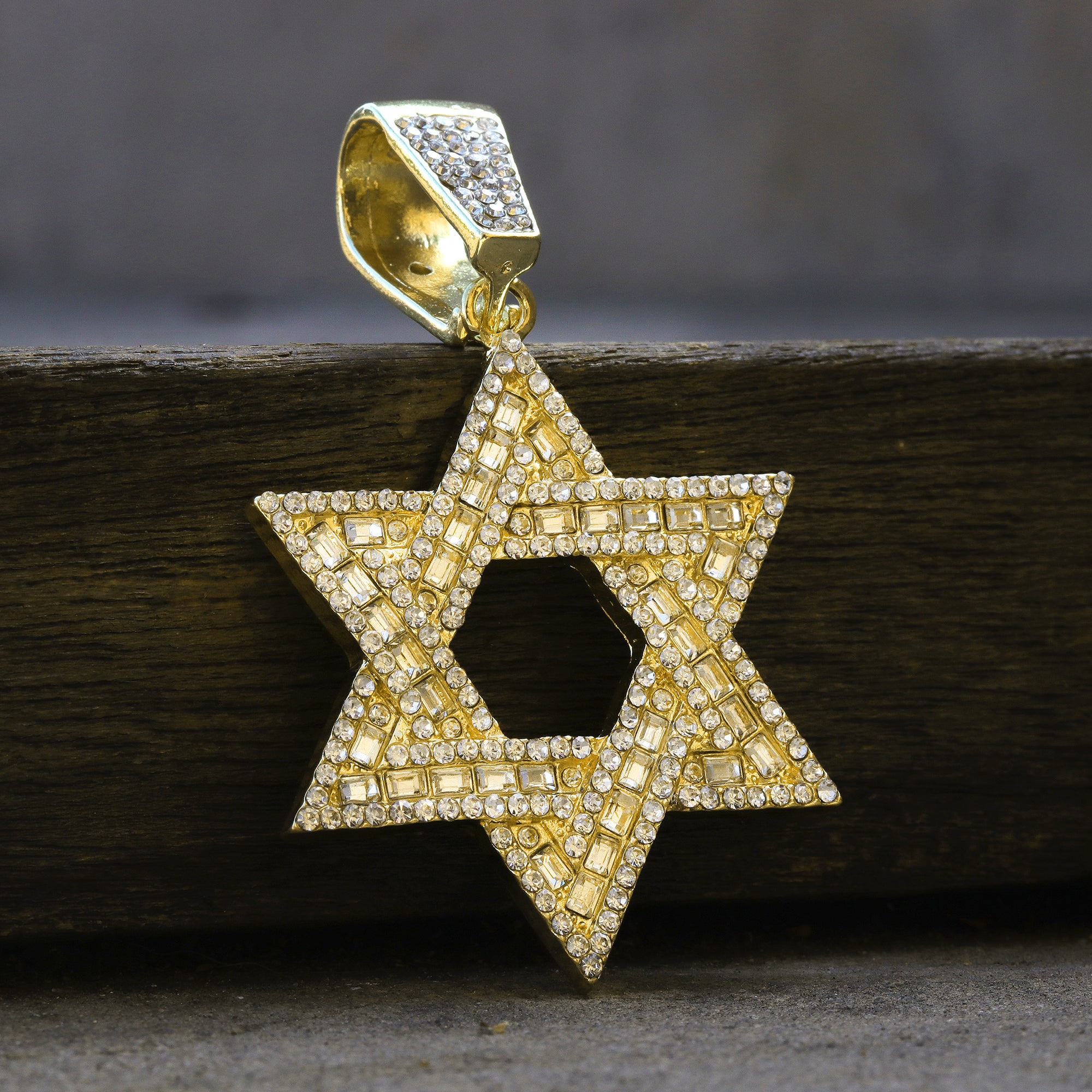 Hip Hop Iced Lab Diamond 18k Gold Plated Baguette Star of David Charm Pendant