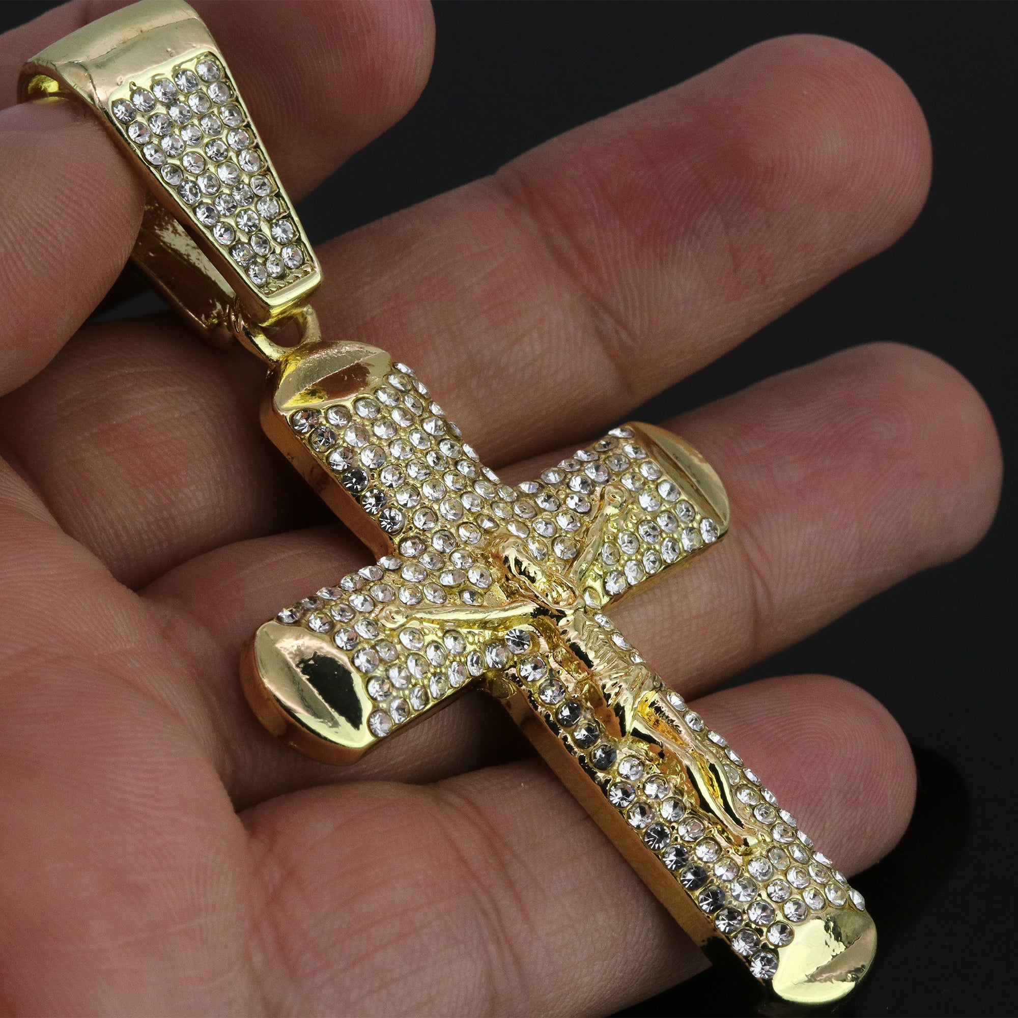 Hip Hop Iced Lab Diamond 18k Gold Plated 012 Jesus Cross Charm Pendant