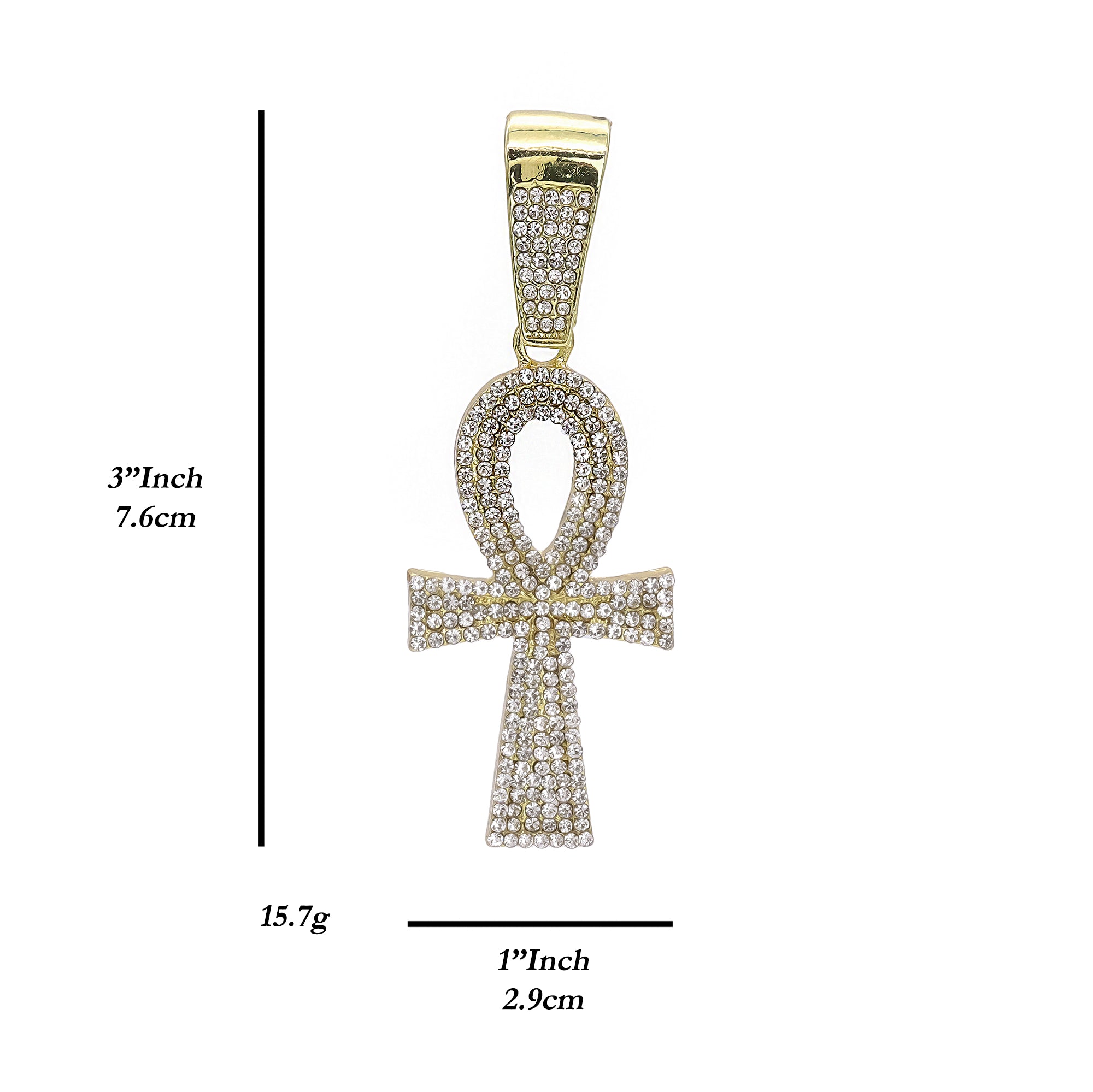 Hip Hop Iced Lab Diamond 18k Gold Plated Thin Egyptian Ankh Charm Pendant