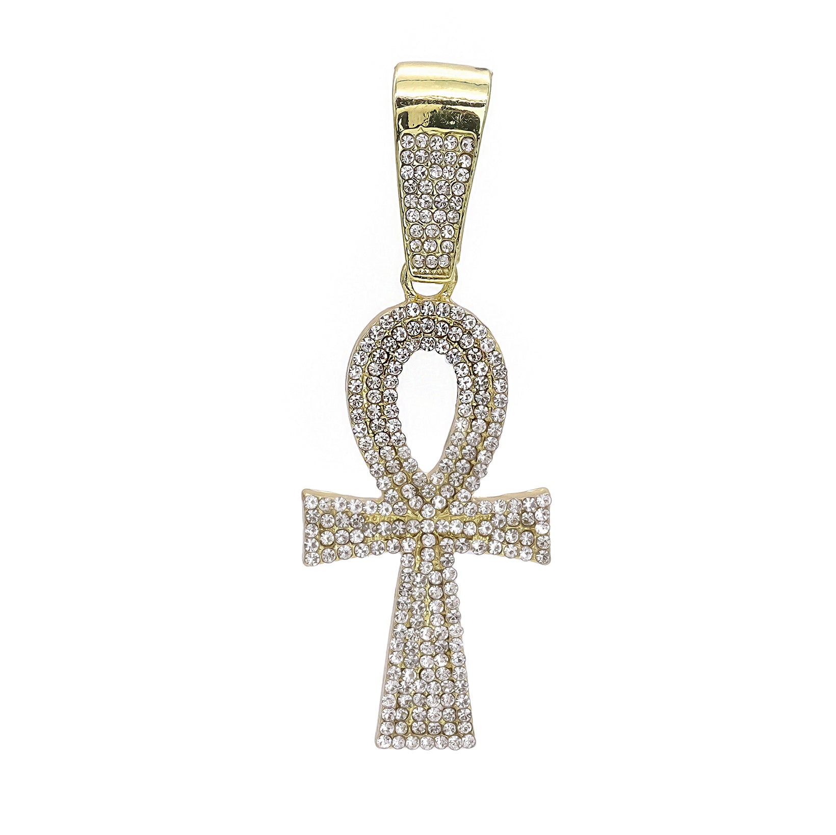 Hip Hop Iced Lab Diamond 18k Gold Plated Thin Egyptian Ankh Charm Pendant