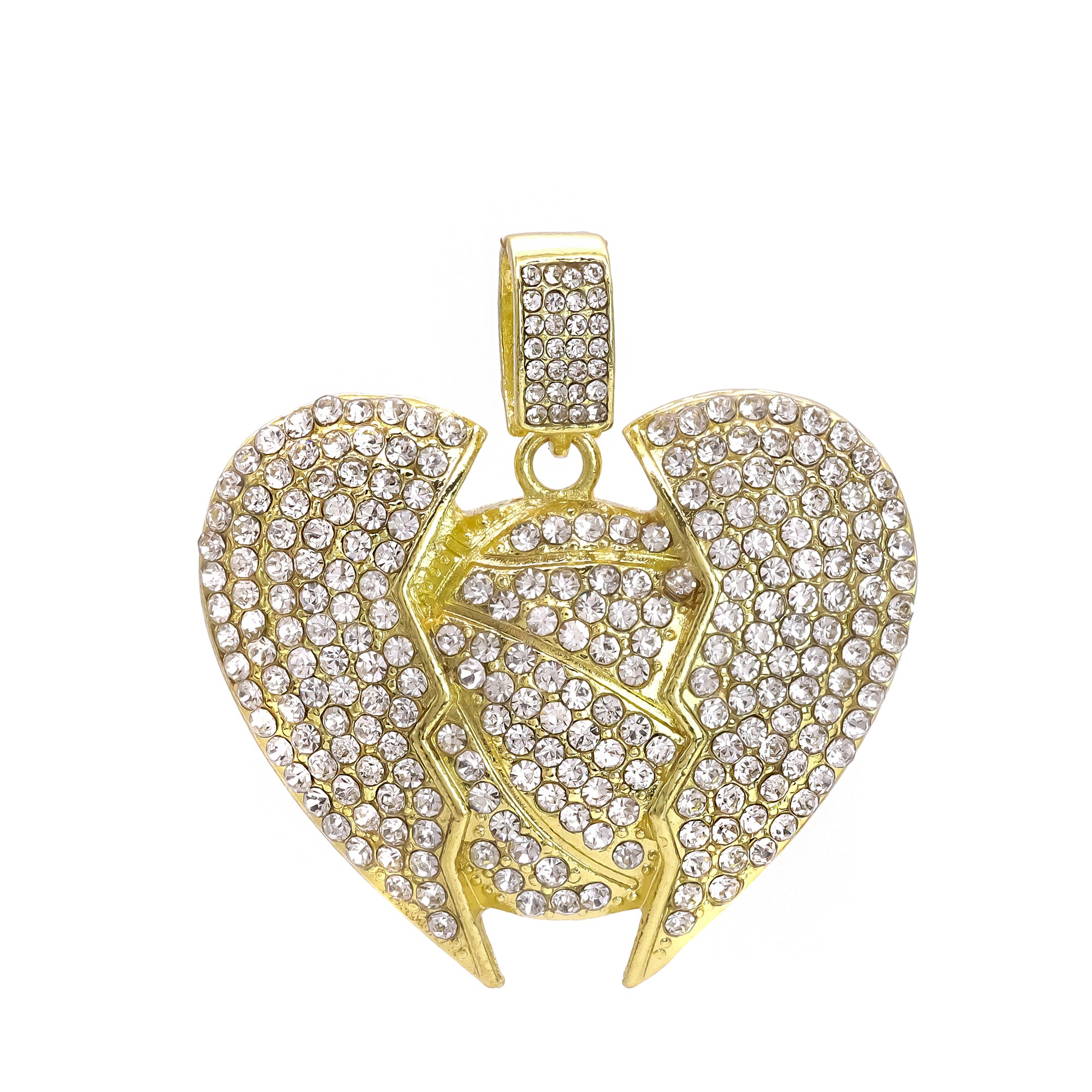 Hip Hop Iced Lab Diamond 18k Gold Plated Broken Heart Basketball Charm Pendant