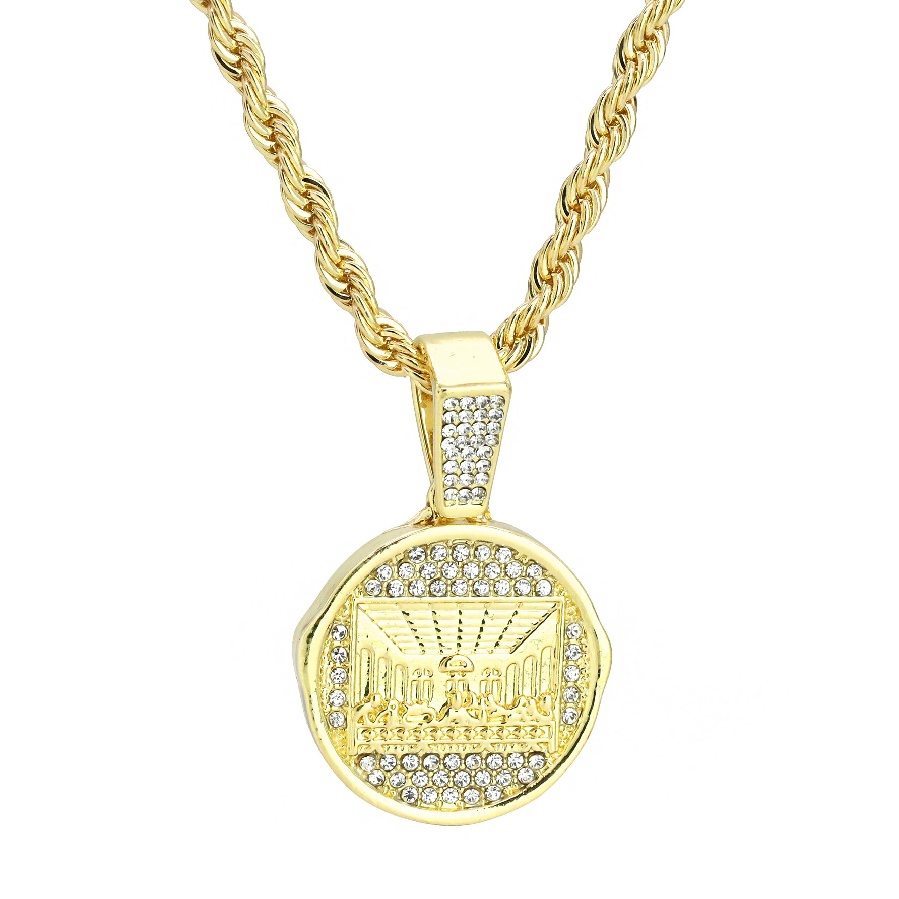 Last Supper Coin Pendant 24" Rope Chain Men's 18k Gold Plated Jewelry