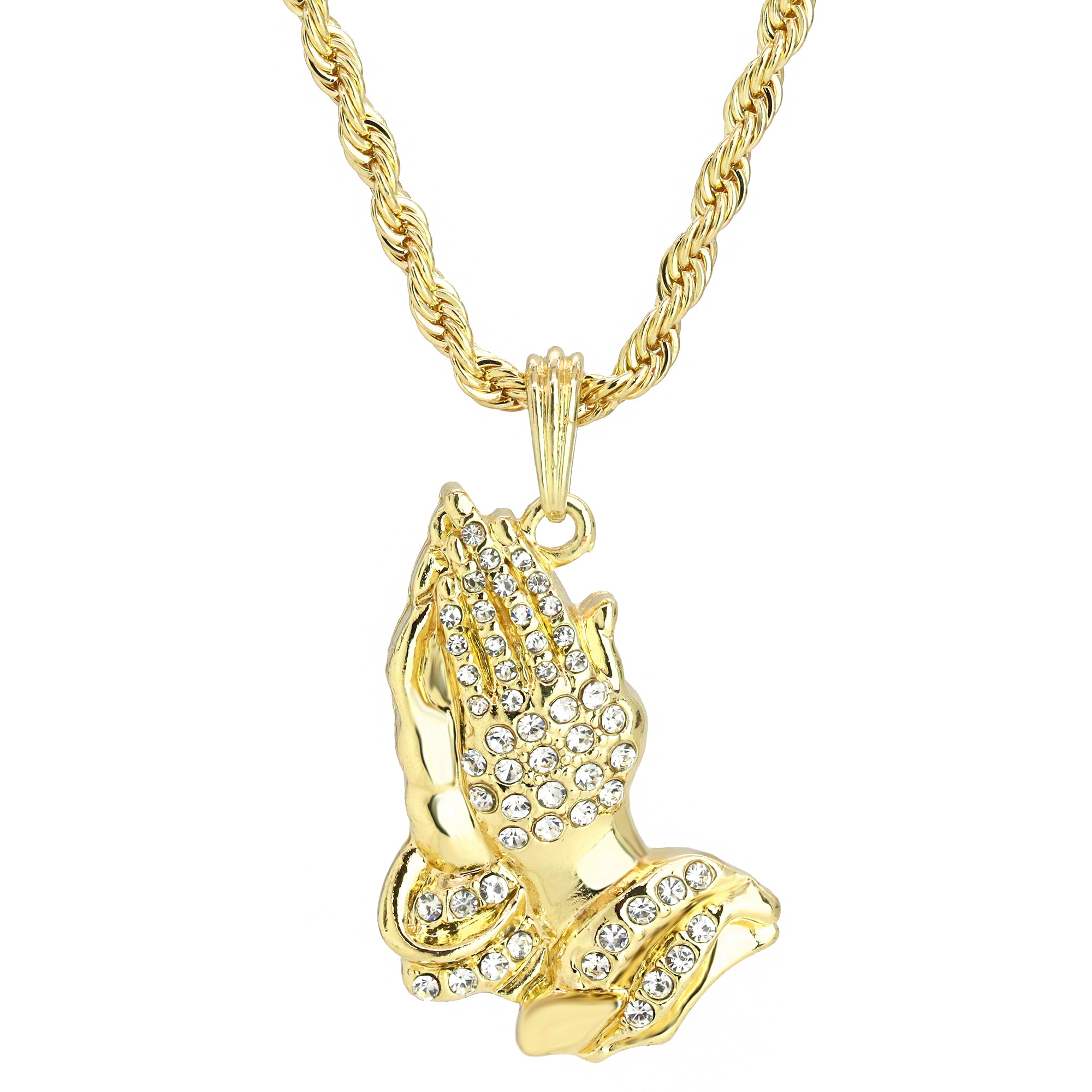 6 god Prayer Hand Pendant 24" Rope Chain Men's 18k Gold Plated Jewelry