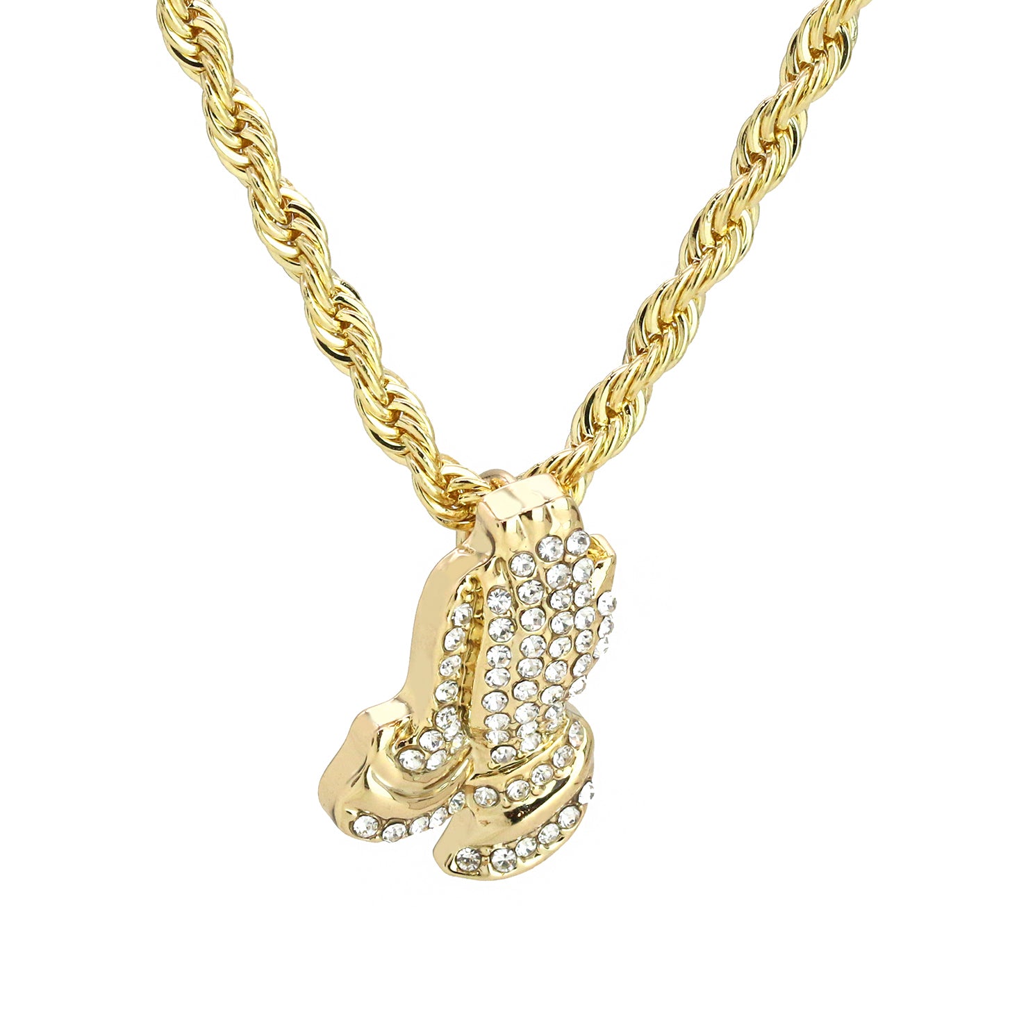 Praying Hands Pendant 24" Rope Chain Men's 18k Gold Plated Jewelry
