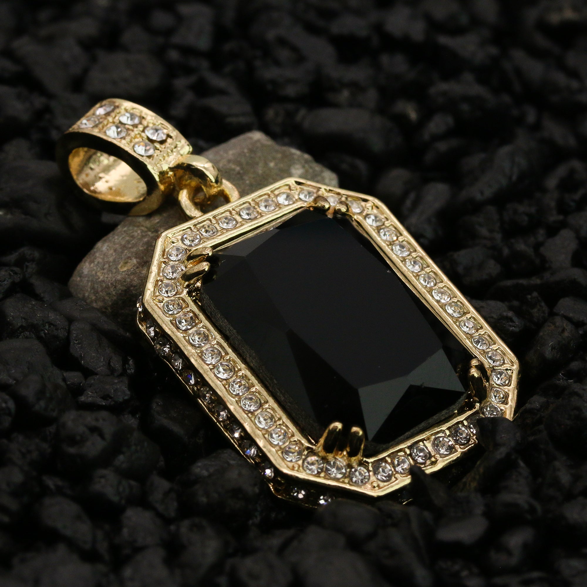 Cz Black Ruby Pendant 24" Rope Chain Hip Hop 18k Cz Jewelry Necklace