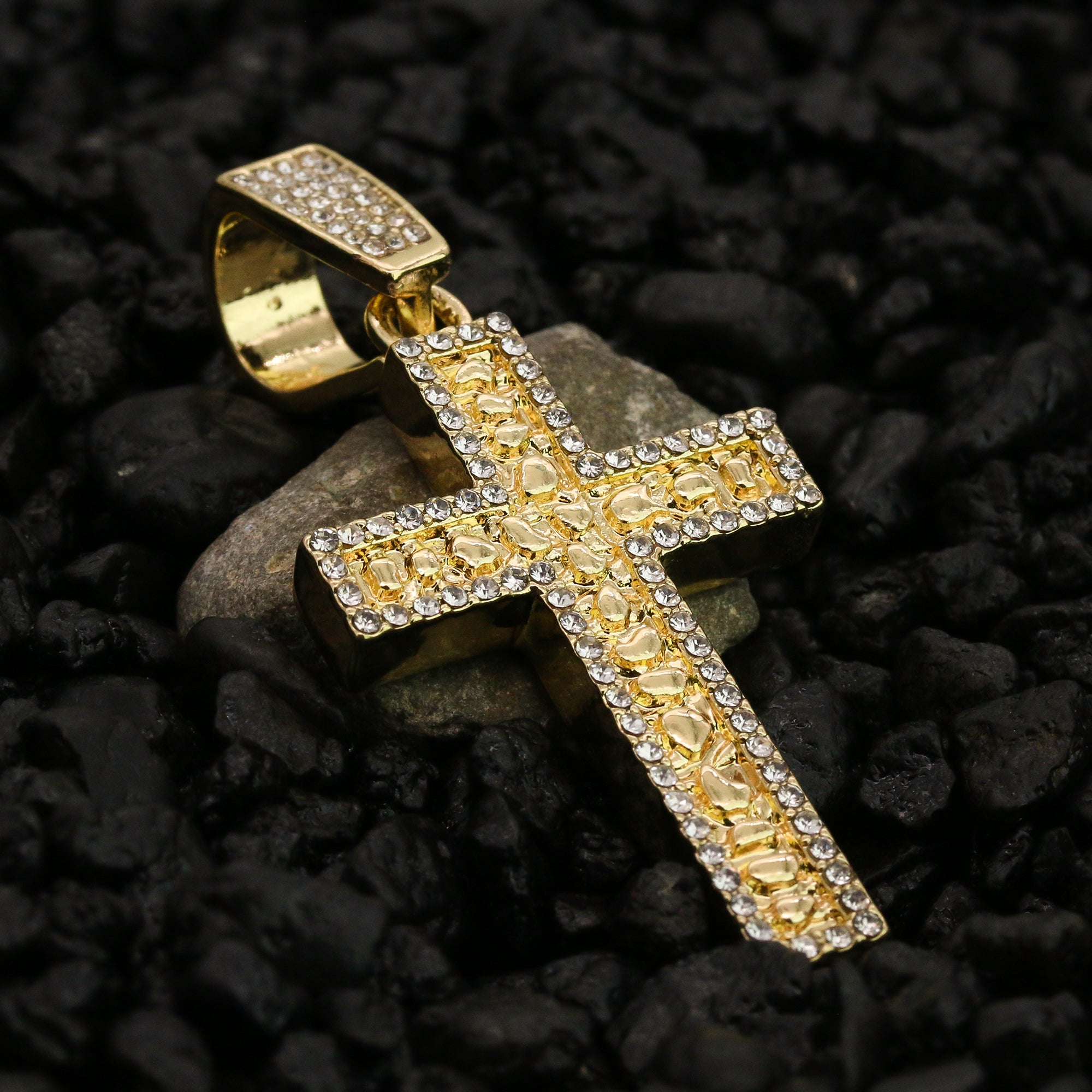 Cz Nugget Cross Pendant 24" Rope Chain Hip Hop 18k Cz Jewelry Necklace