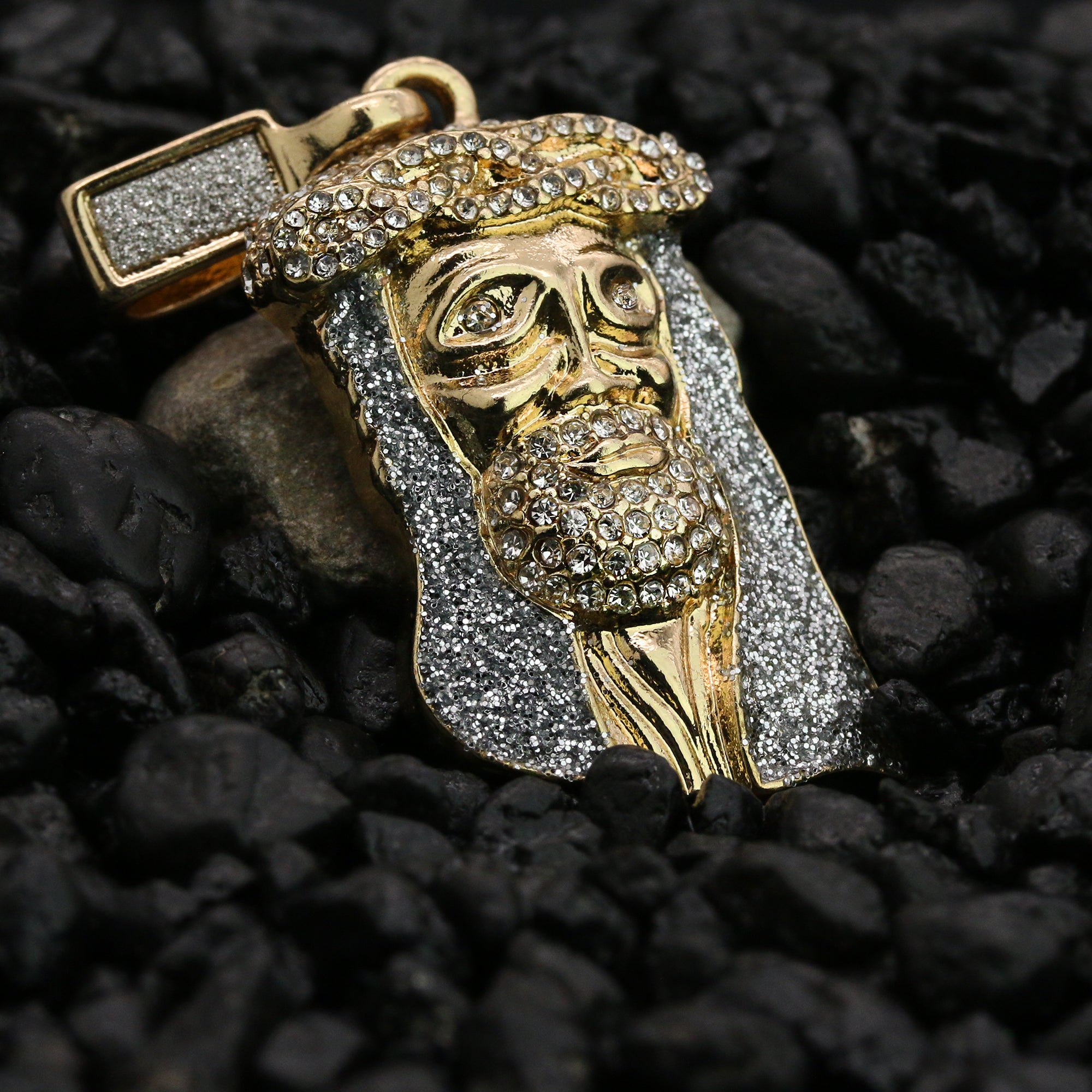 Jesus Stardust Face Pendant 24" Rope Chain Men's 18k Gold Plated Jewelry