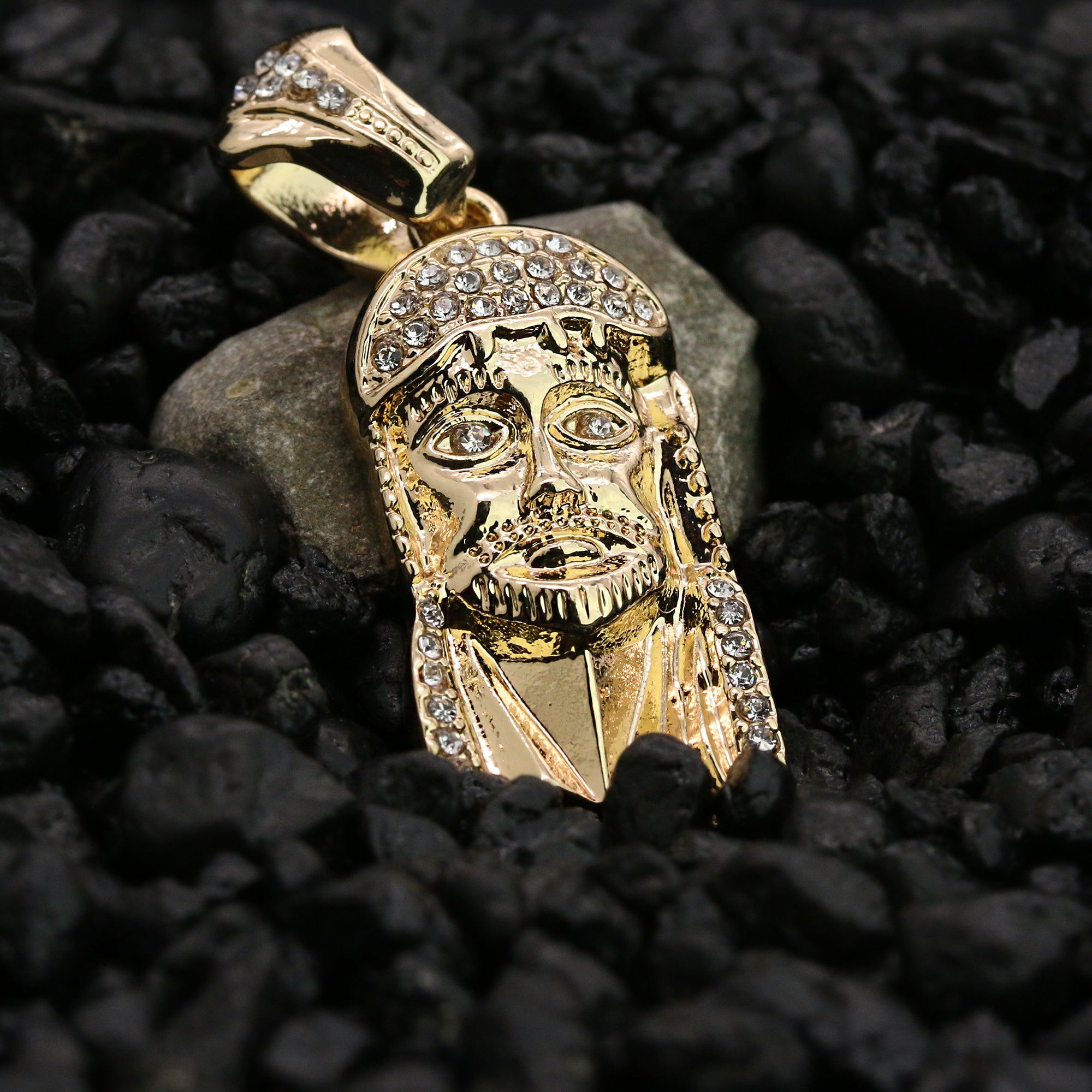 Micro Jesus Slim Face Pendant 24" Rope Chain Men's 18k Gold Plated Jewelry