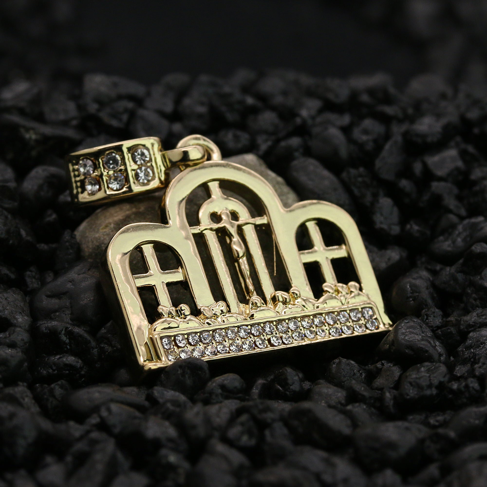 Last Supper Temple Pendant 24" Rope Chain Men's 18k Gold Plated Jewelry