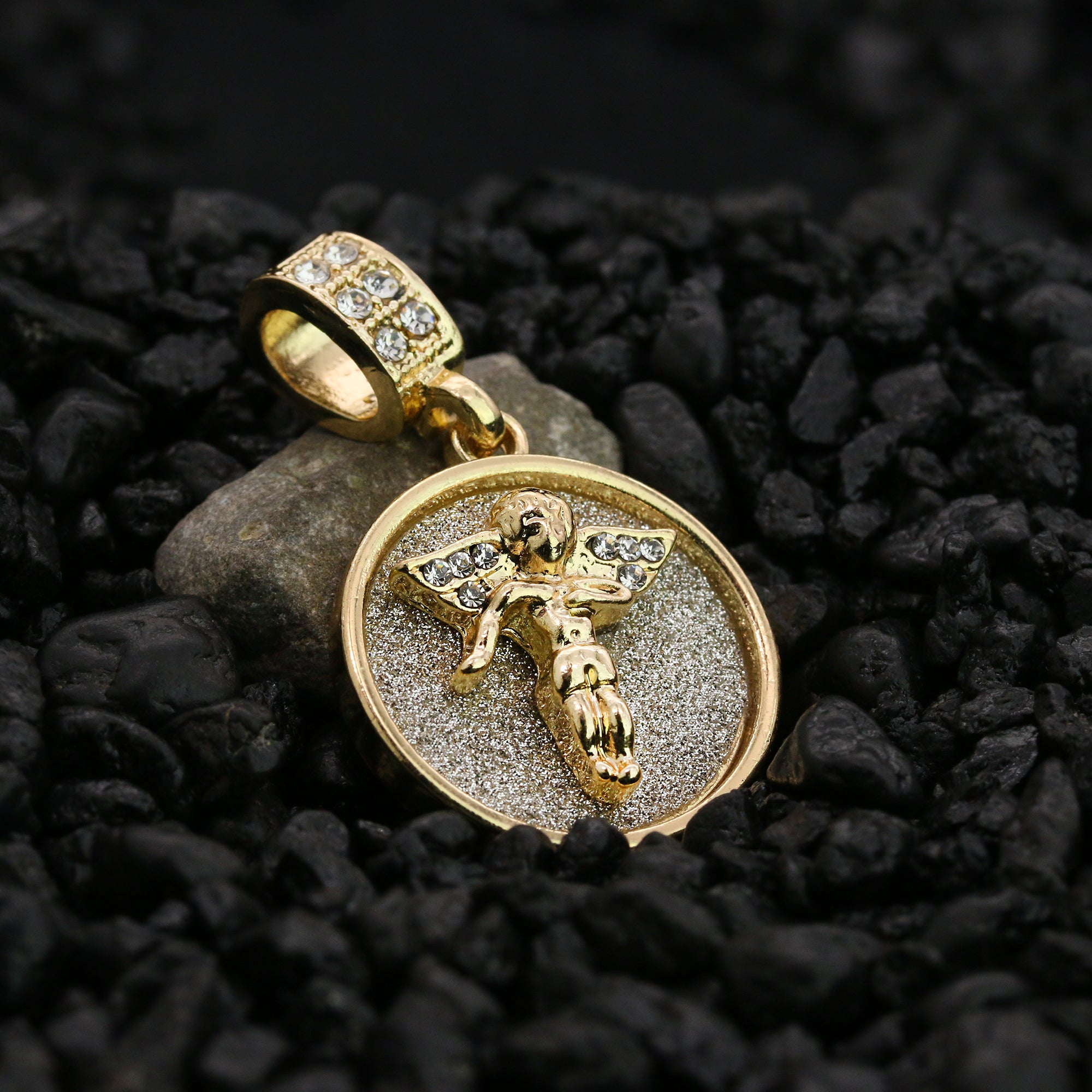 Angel Stardust Coin Pendant 24" Rope Chain Men's 18k Gold Plated Jewelry