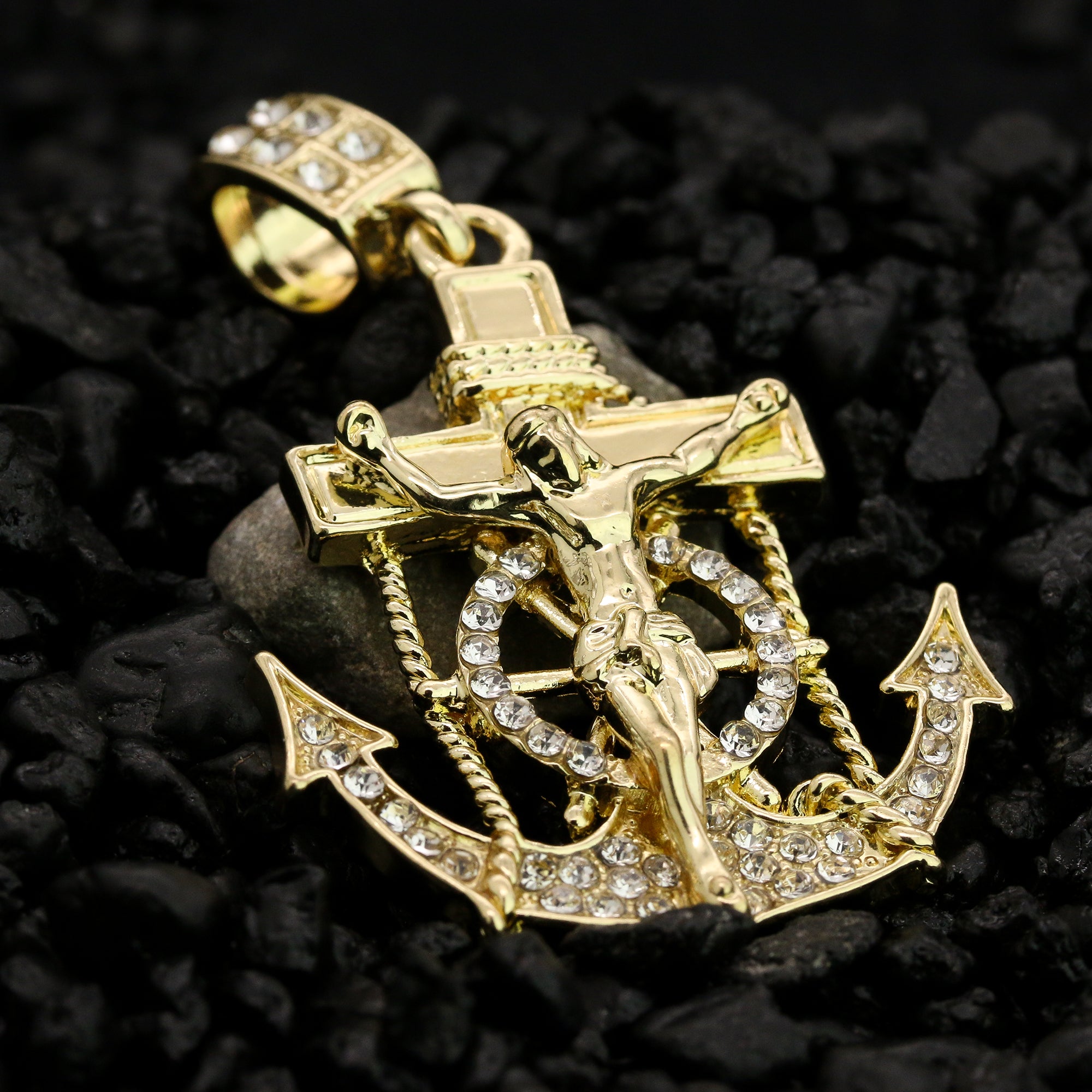 Jesus Anchor Pendant 24" Rope Chain Hip Hop 18k Cz Jewelry Necklace