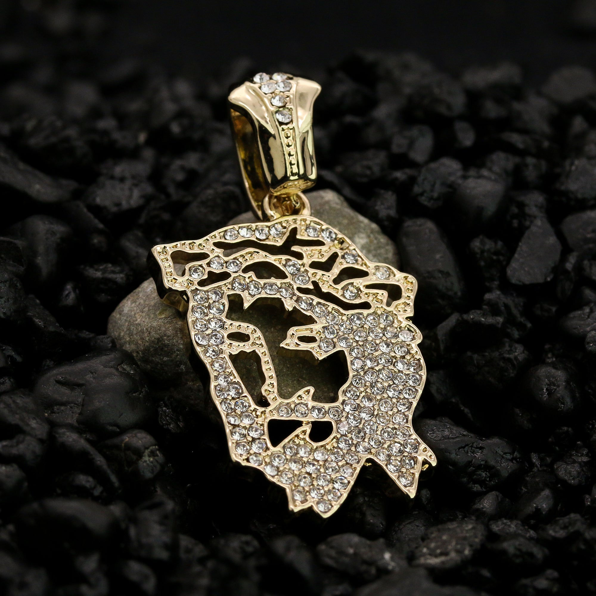 Hollow Jesus Face Pendant 24" Rope Chain Hip Hop 18k Cz Jewelry Necklace