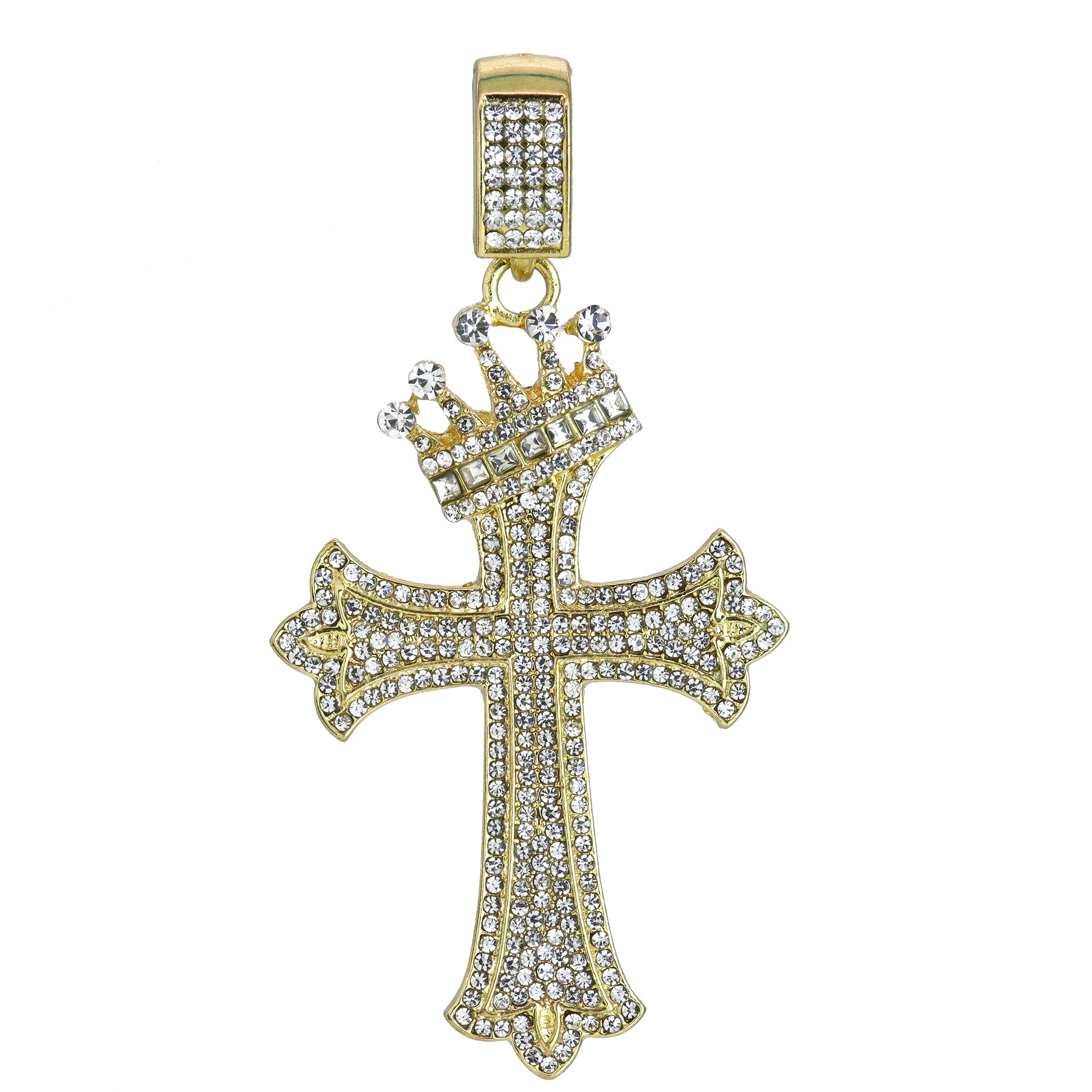 Hip Hop Iced Lab Diamond 18k Gold Plated Sharp Two Cross Charm Pendant