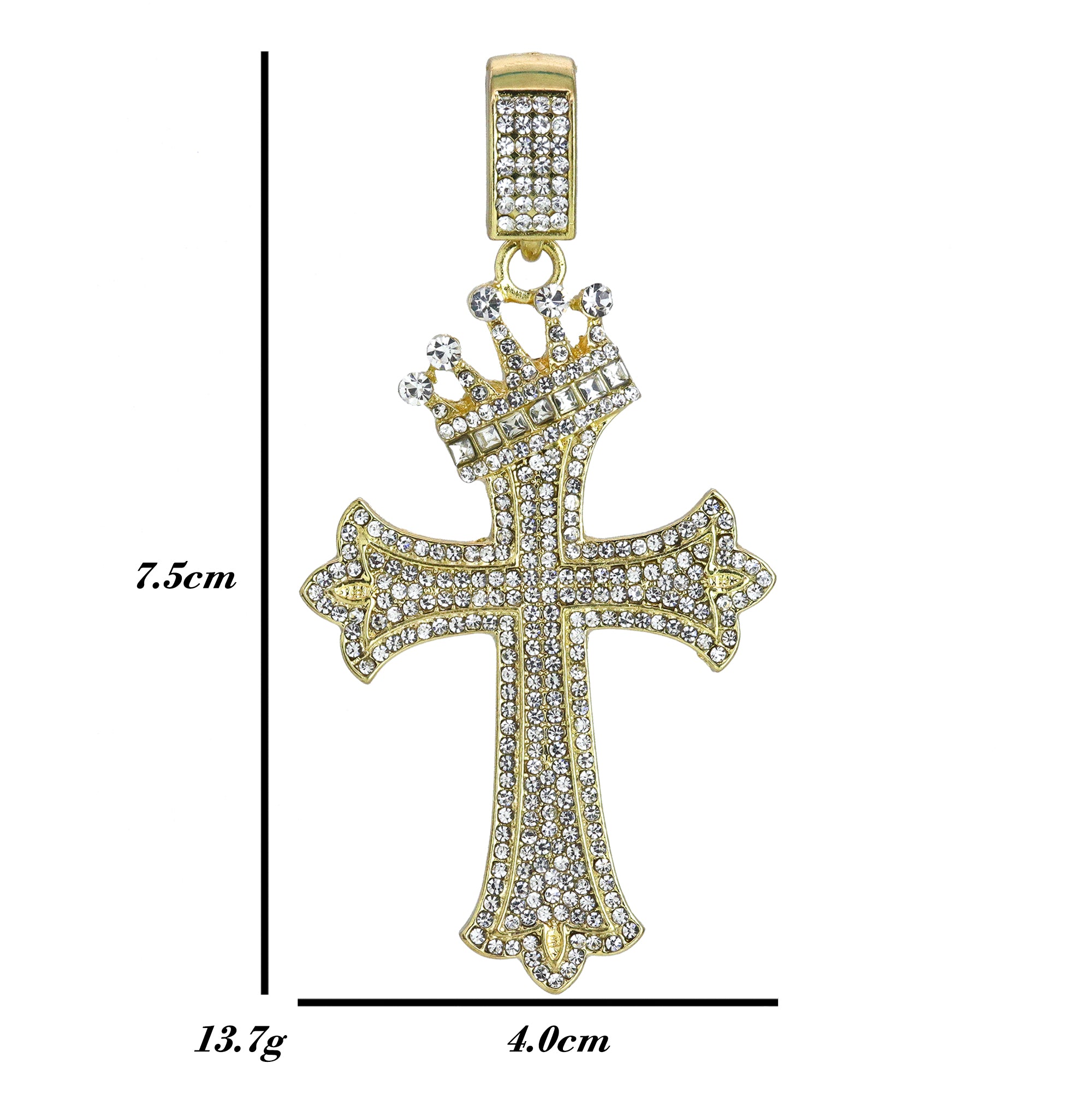 Hip Hop Iced Lab Diamond 18k Gold Plated Sharp Two Cross Charm Pendant