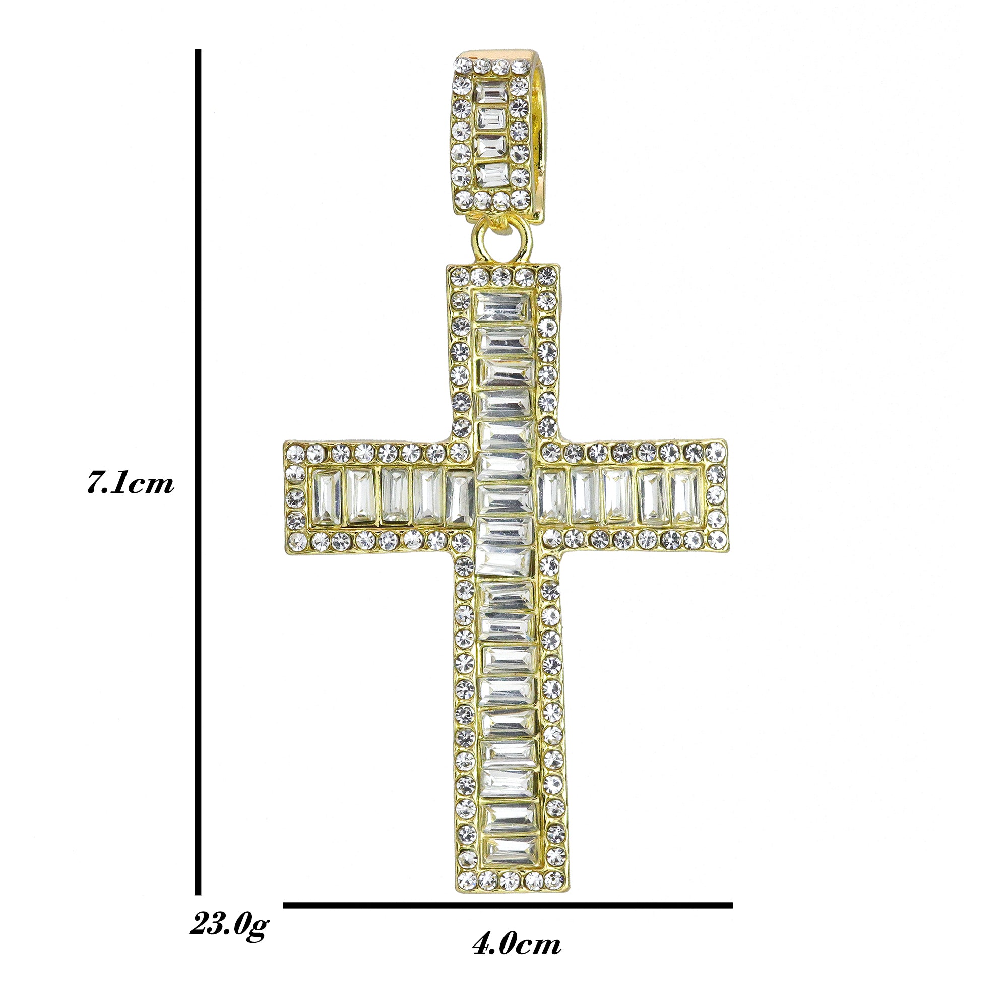 Hip Hop Iced Lab Diamond 18k Gold Plated Thick Baguette cross Charm Pendant