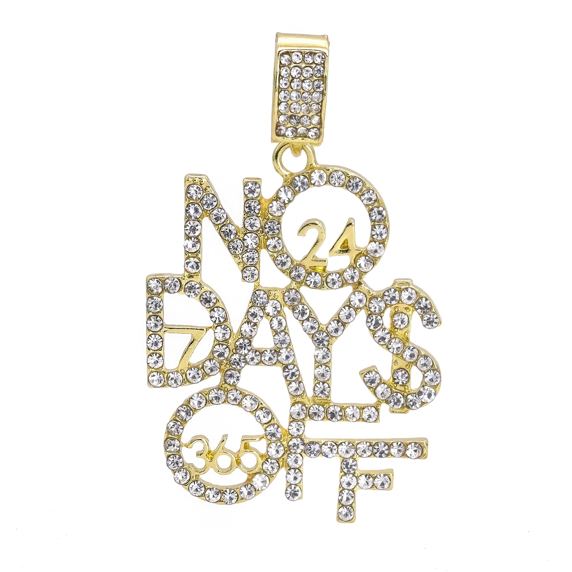 Hip Hop Iced Lab Diamond 18k Gold Plated No Days Off 24/7 365 Charm Pendant