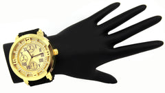 Gold Iced Out TK Black Silicone Band Watch