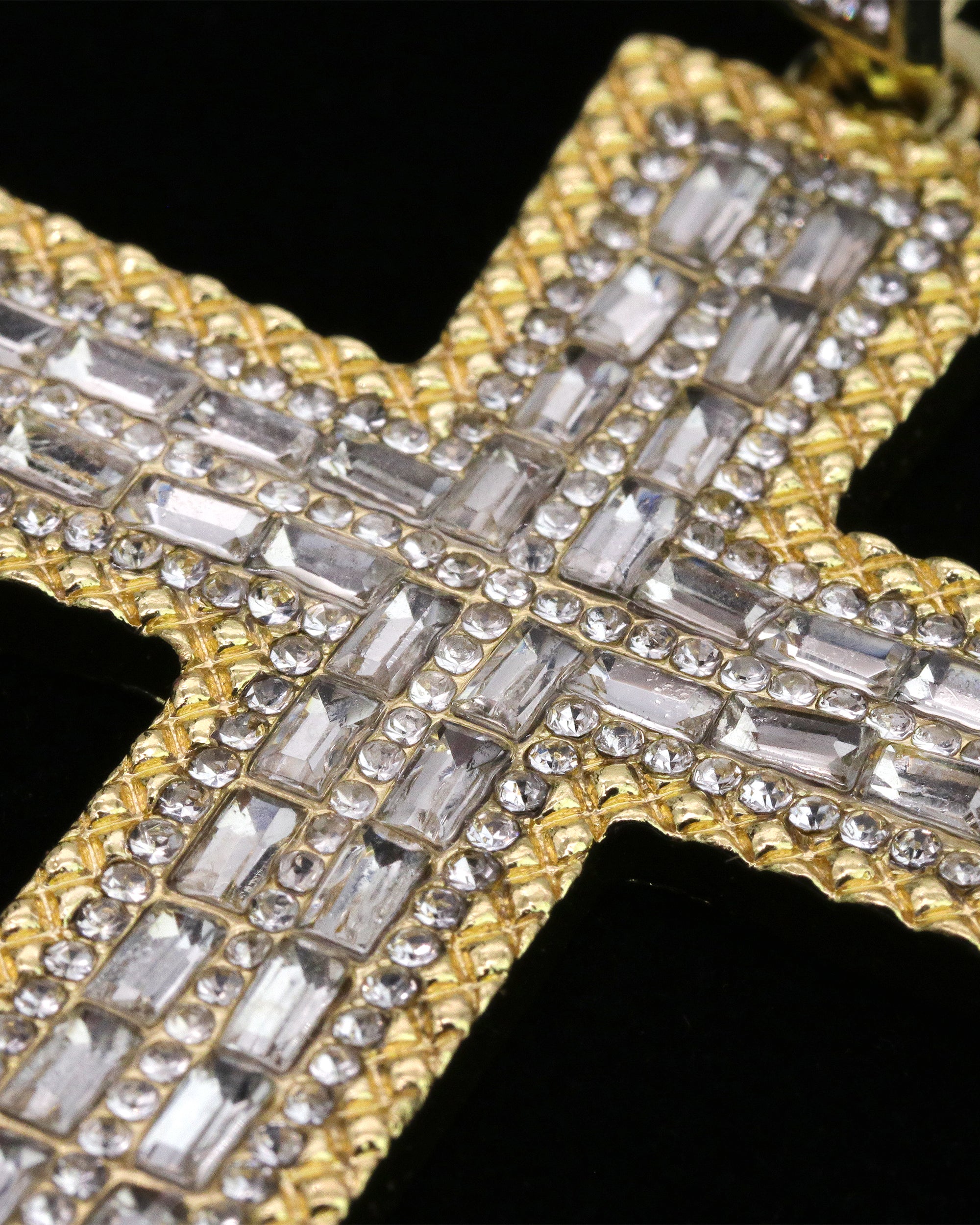 Hip Hop Iced Lab Diamond 18k Gold Plated Flat Baguette Cross Charm Pendant