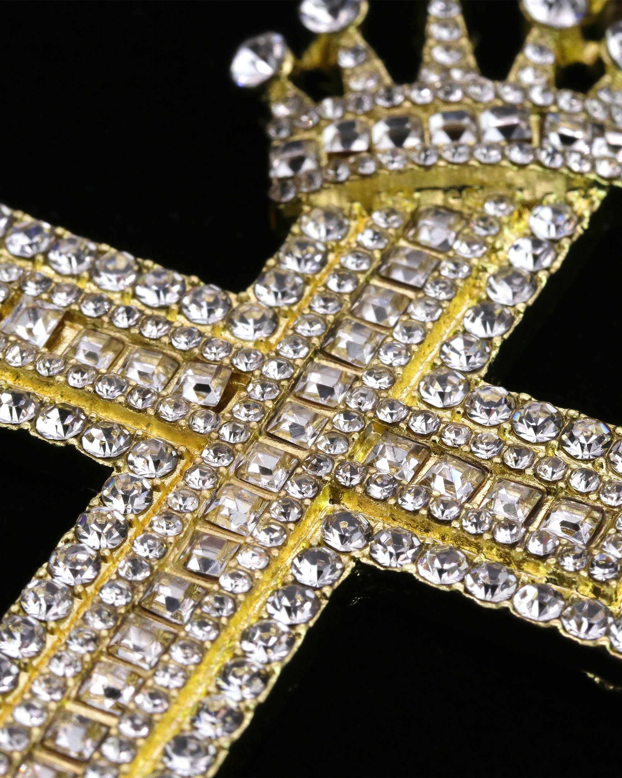 Hip Hop Iced Lab Diamond 18k Gold Plated Baguette Two Cross Crown Charm Pendant
