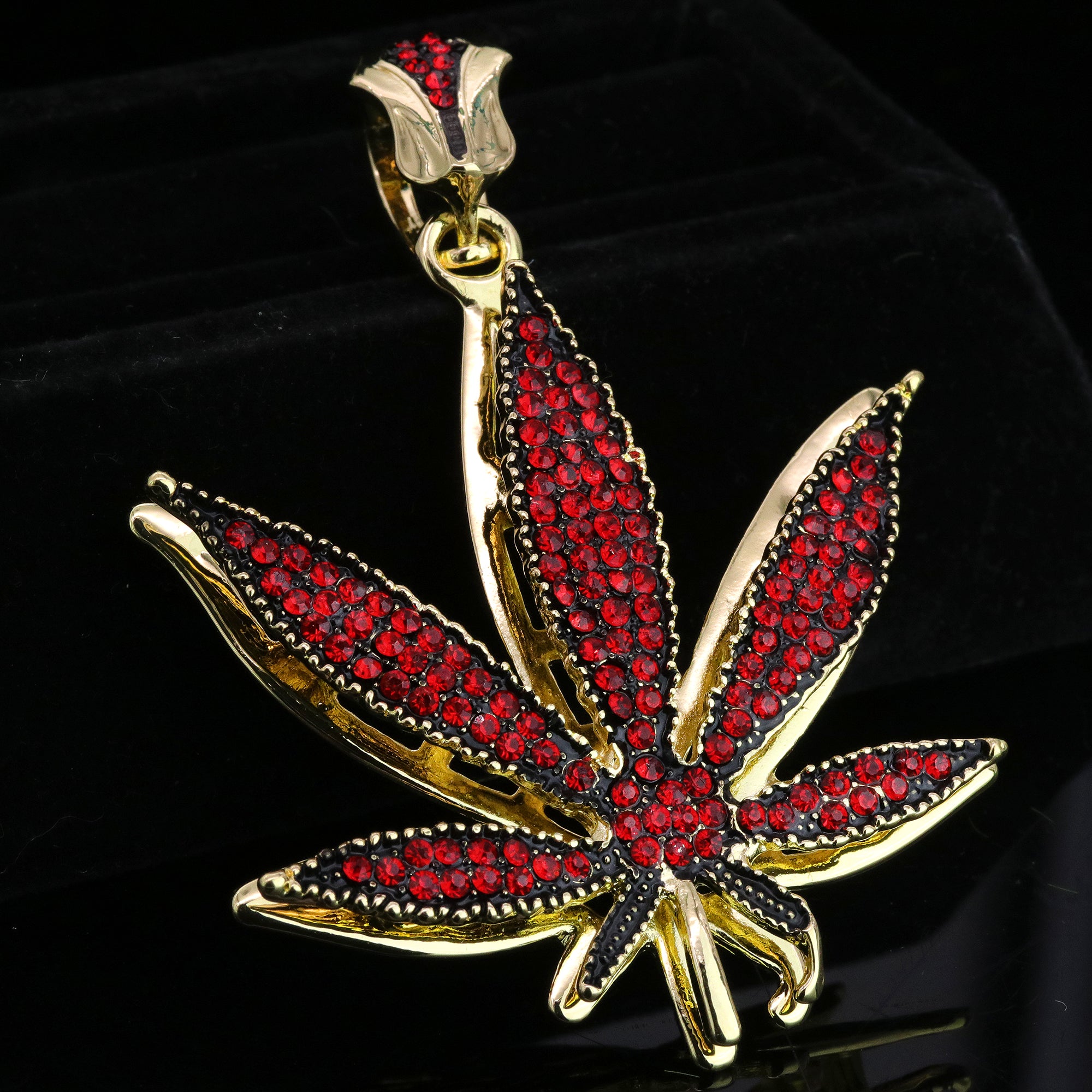 Iced Large Red Marijuana Pendant & Iced Cuban CZ Chain Necklace – Hip Hop Jewelry for Men – 18"-24"