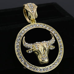 Large Round Black Bull Pendant & Iced Cuban CZ Chain Necklace – Hip Hop Jewelry for Men – 18"-24"