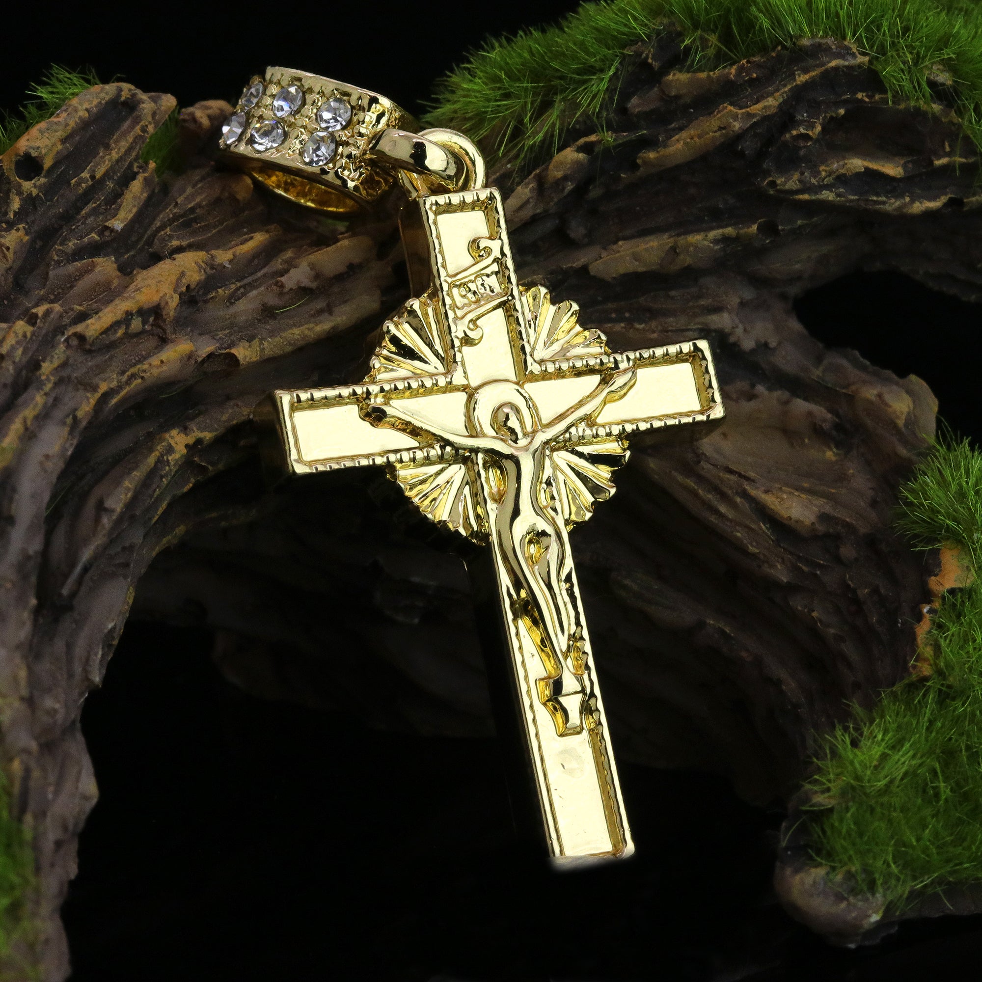 Plain Holy Jesus Cross Pendant 24" Figaro Chain Hip Hop Style 18k Gold Plated