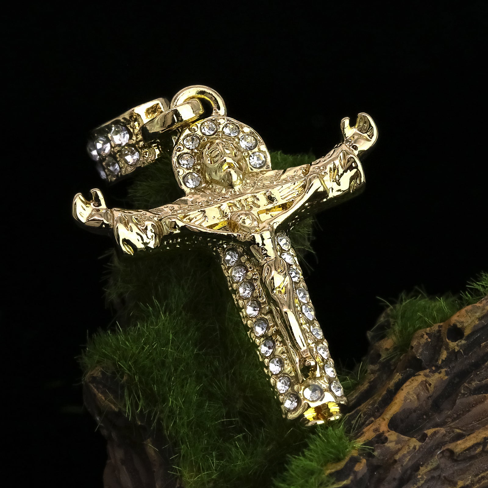 Jesus & Holy Father Cross Pendant 20" Figaro Chain Hip Hop Style 18k Gold Plated