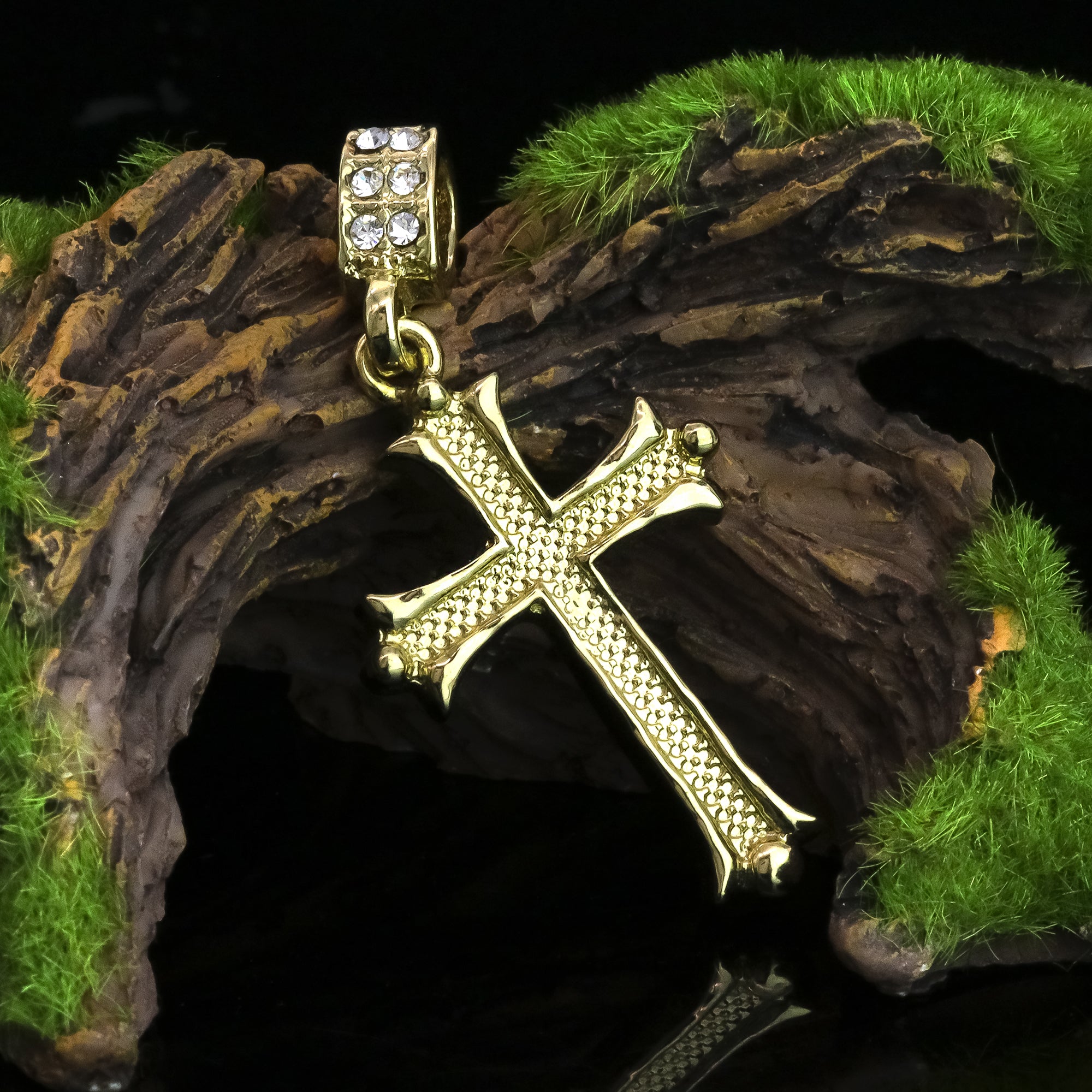 Ball Ended Cross Pendant 20" Figaro Chain Hip Hop Style 18k Gold Plated