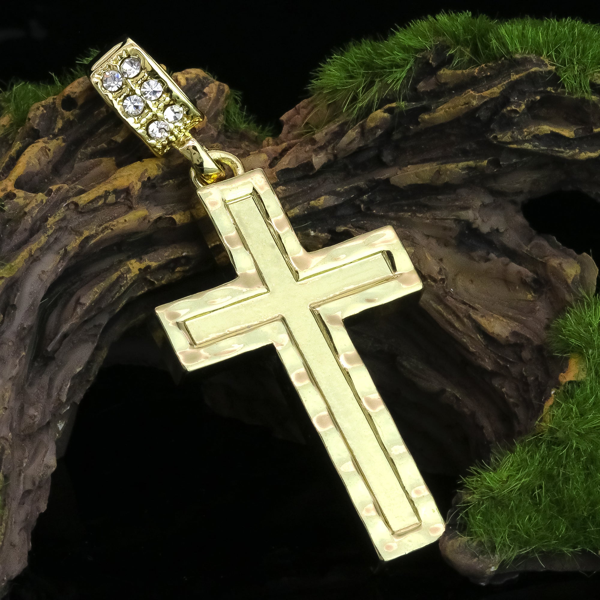 Plain Cross Pendant 20" Figaro Chain Hip Hop Style 18k Gold Plated