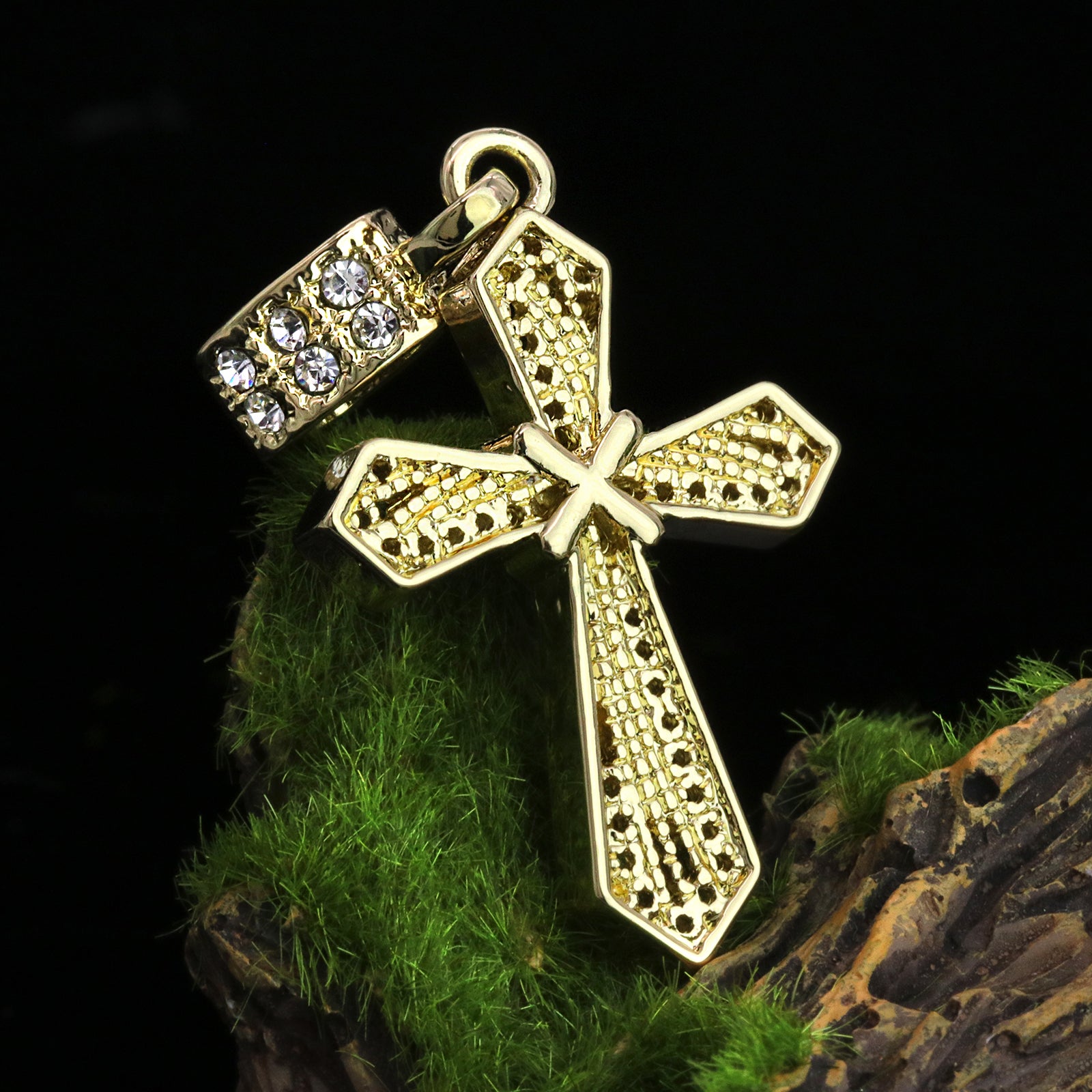 X Cross Pendant 20" Figaro Chain Hip Hop Style 18k Gold Plated