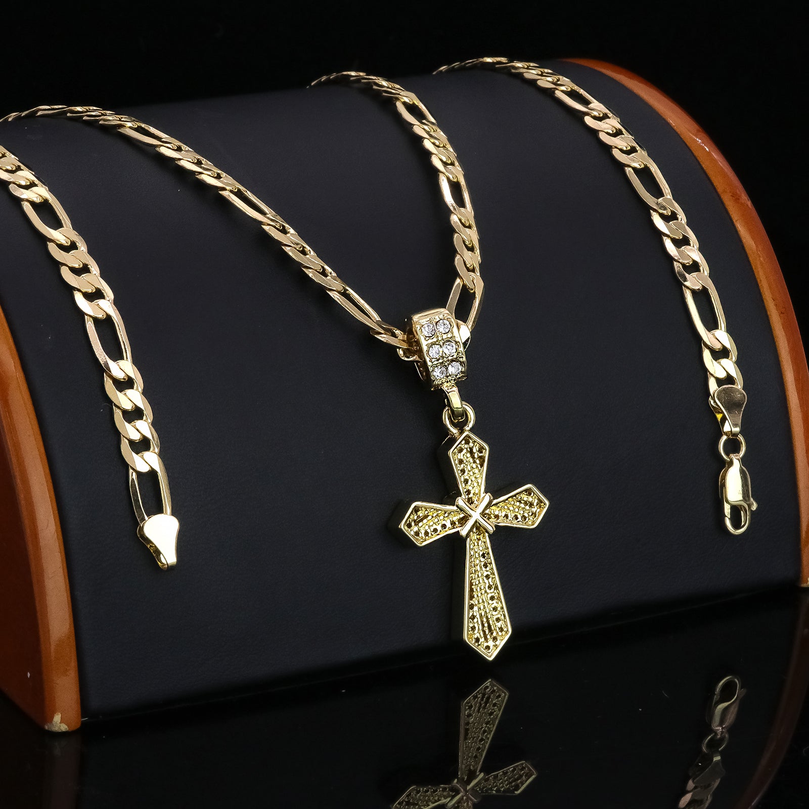 X Cross Pendant 20" Figaro Chain Hip Hop Style 18k Gold Plated