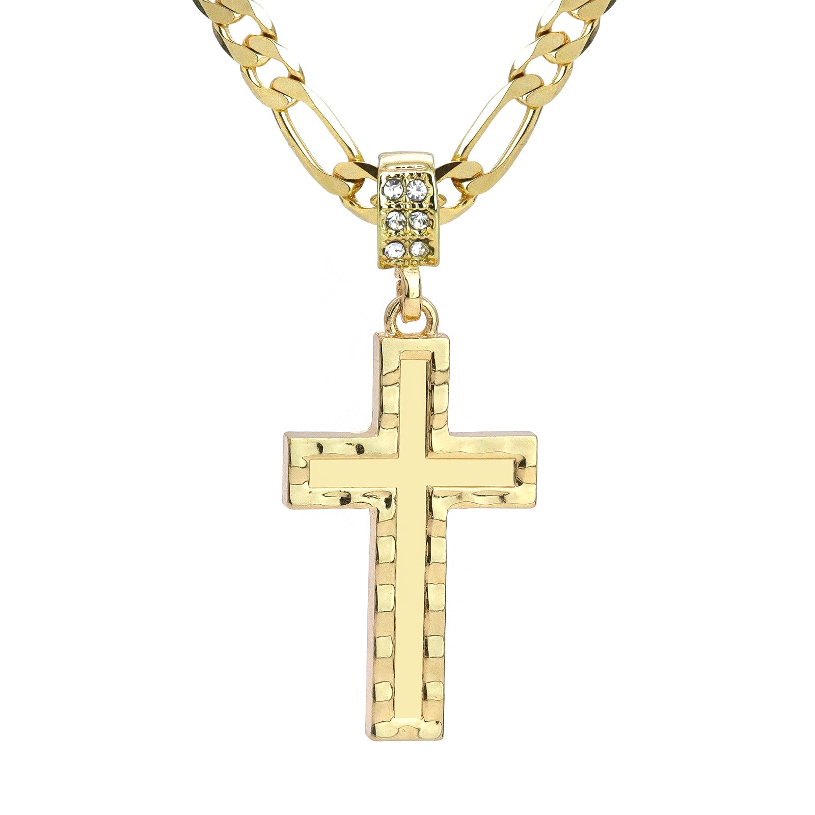 Plain Cross Pendant 20" Figaro Chain Hip Hop Style 18k Gold Plated