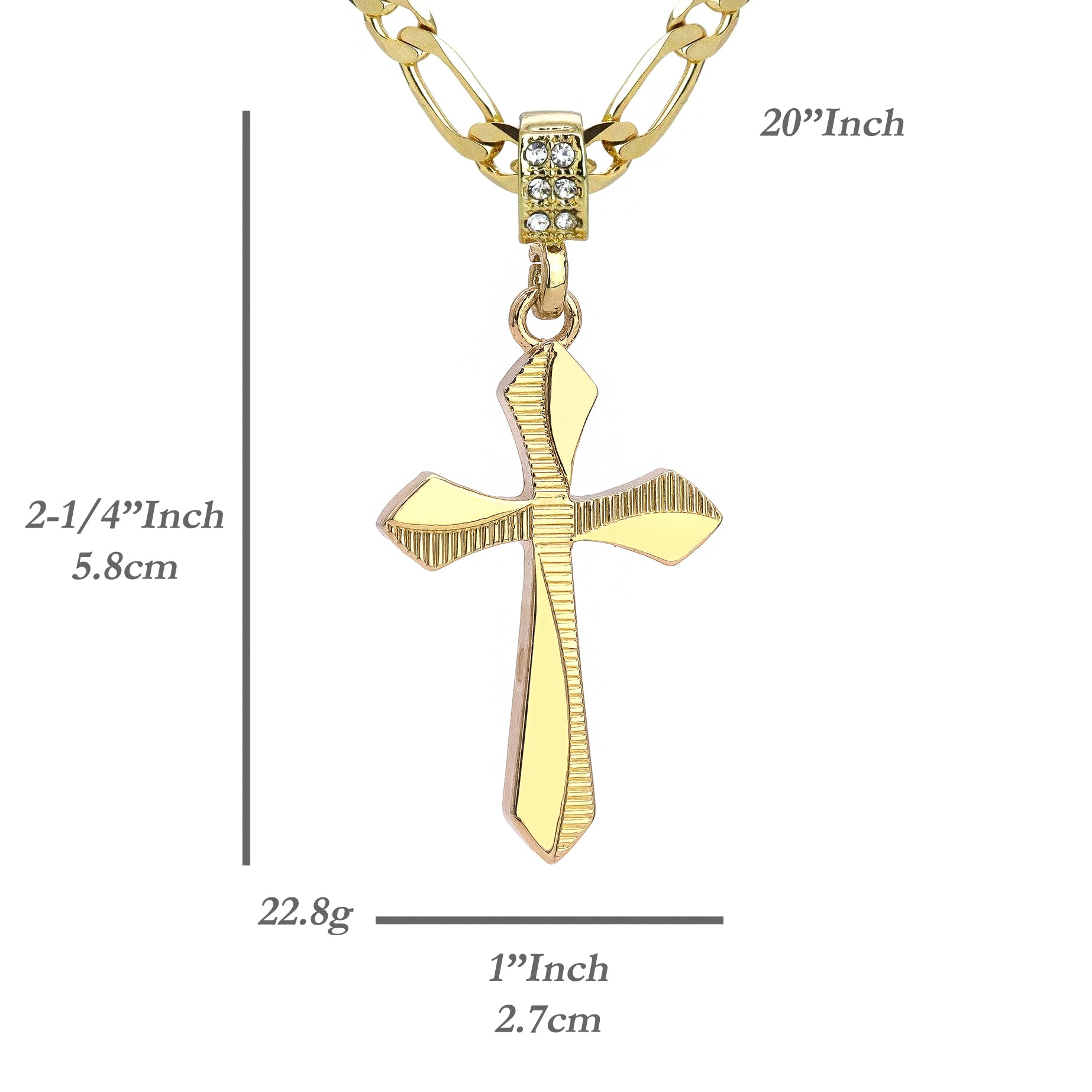 Clover Cross Pendant 20" Figaro Chain Hip Hop Style 18k Gold Plated