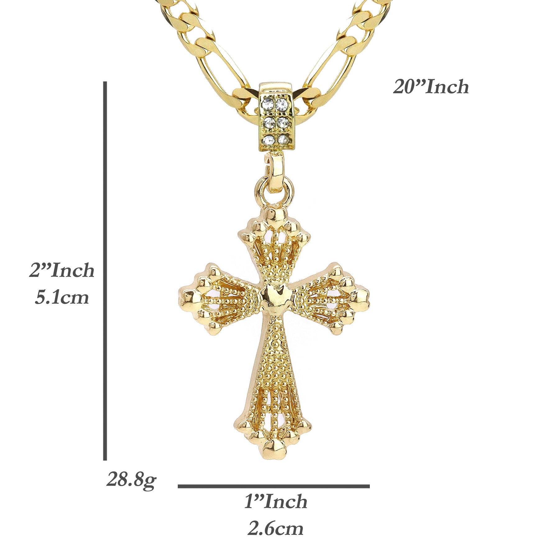 Heart Cross Pendant 20" Figaro Chain Hip Hop Style 18k Gold Plated