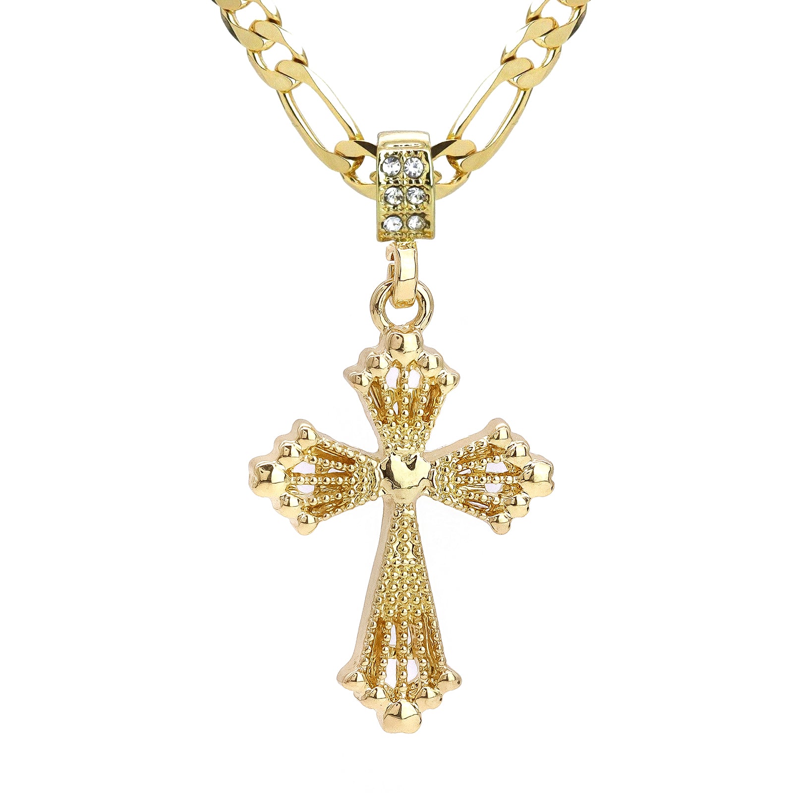 Heart Cross Pendant 20" Figaro Chain Hip Hop Style 18k Gold Plated