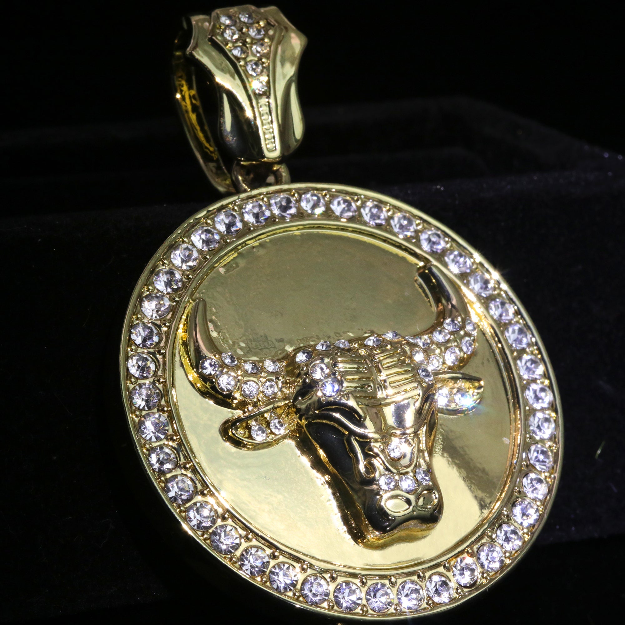 Large Round Clear Bull Pendant & Iced Cuban CZ Chain Necklace – Hip Hop Jewelry for Men – 18"-24"