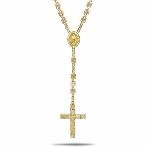 ICED OUT FLOWER GOLD BLACK CHAIN 36" ROSARY