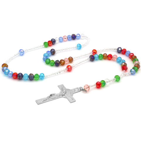 Multi/Clear Crystal Line Rosary With Cross Pendant