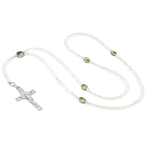 Sanjudas Epoxy Clear Crystal Rosary With Cross Pendant